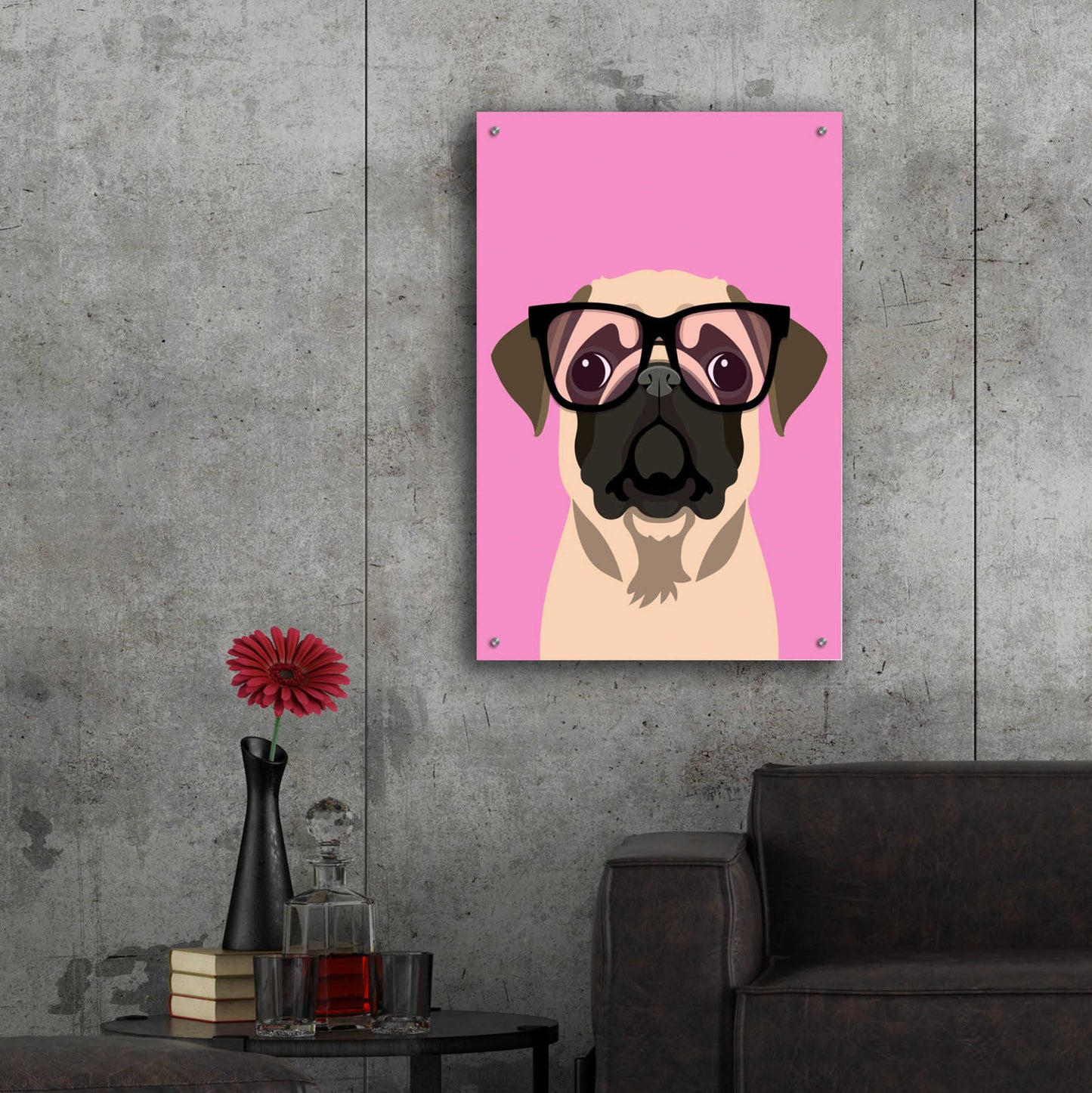 Epic Art 'Pug Pink' by Debbie Gray, Acrylic Glass Wall Art,24x36