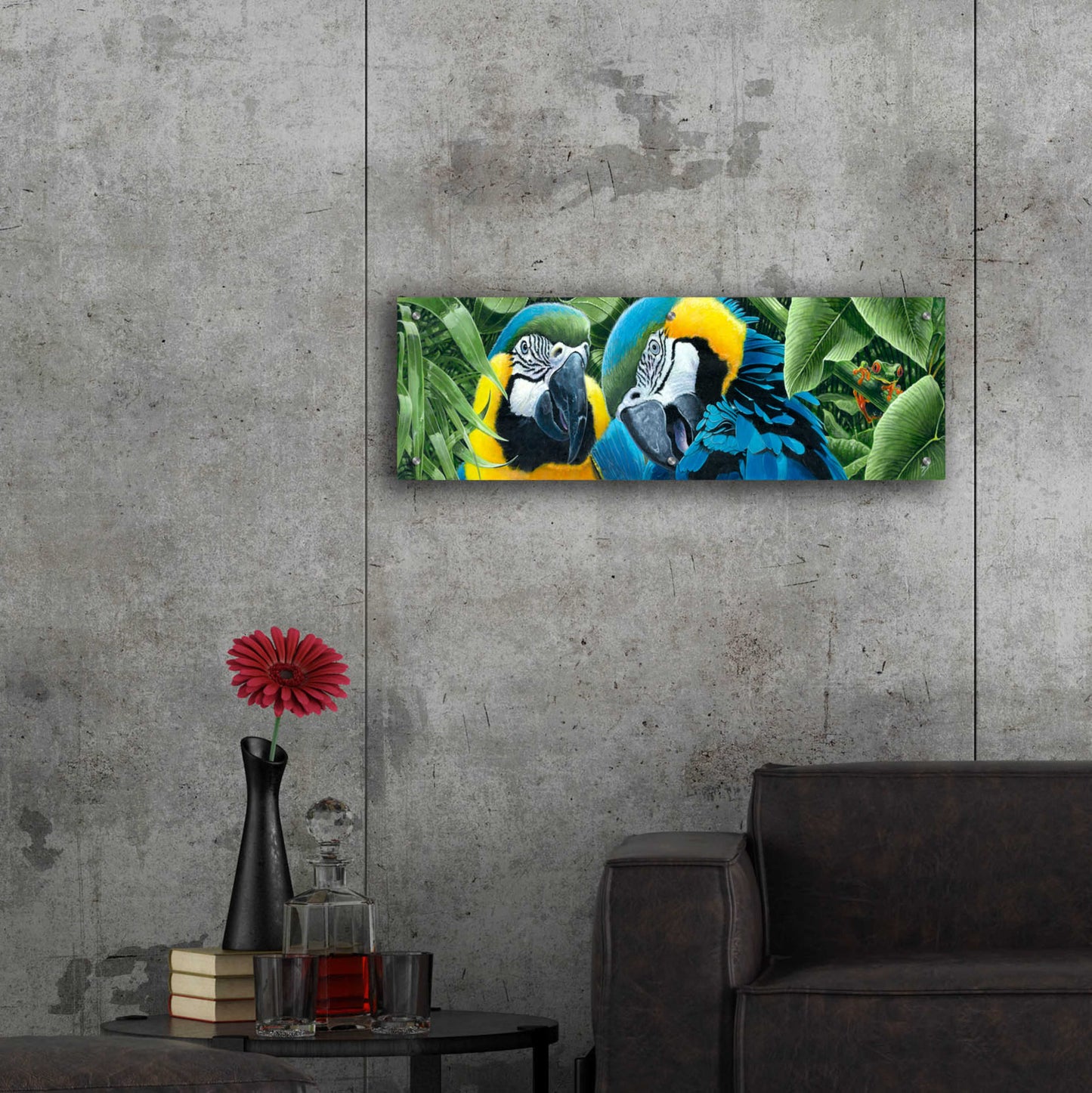 Epic Art 'Blue & Yellow Macaws' by Durwood Coffey, Acrylic Glass Wall Art,36x12