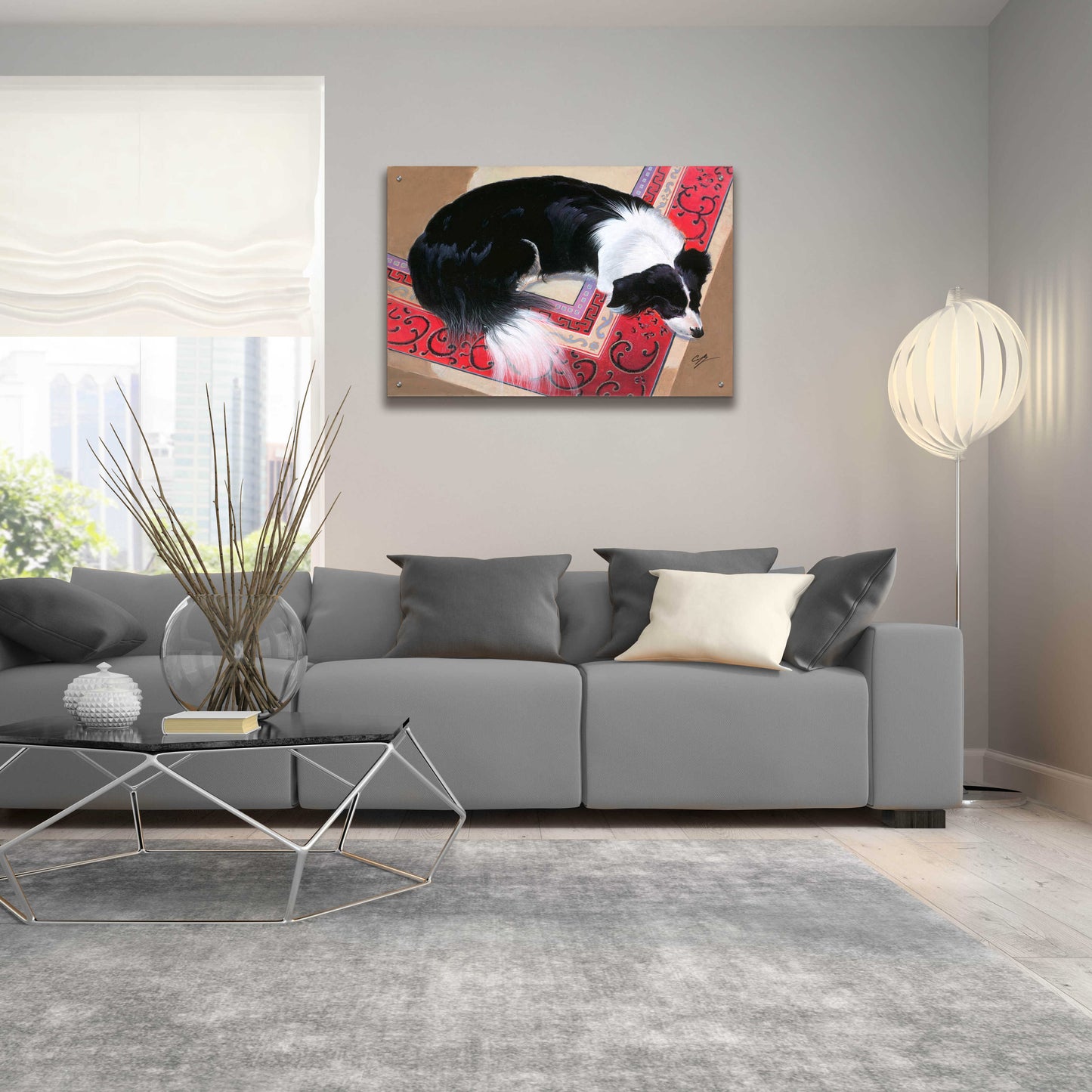 Epic Art 'Dog on a Rug' by Durwood Coffey, Acrylic Glass Wall Art,36x24