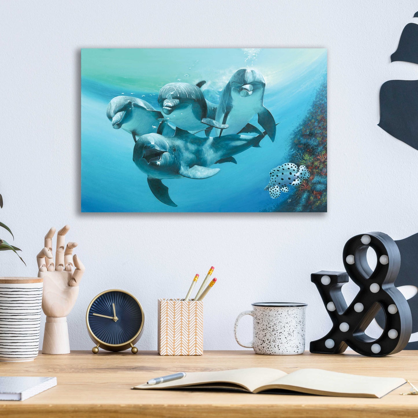 Epic Art 'Dolphins' by Durwood Coffey, Acrylic Glass Wall Art,16x12