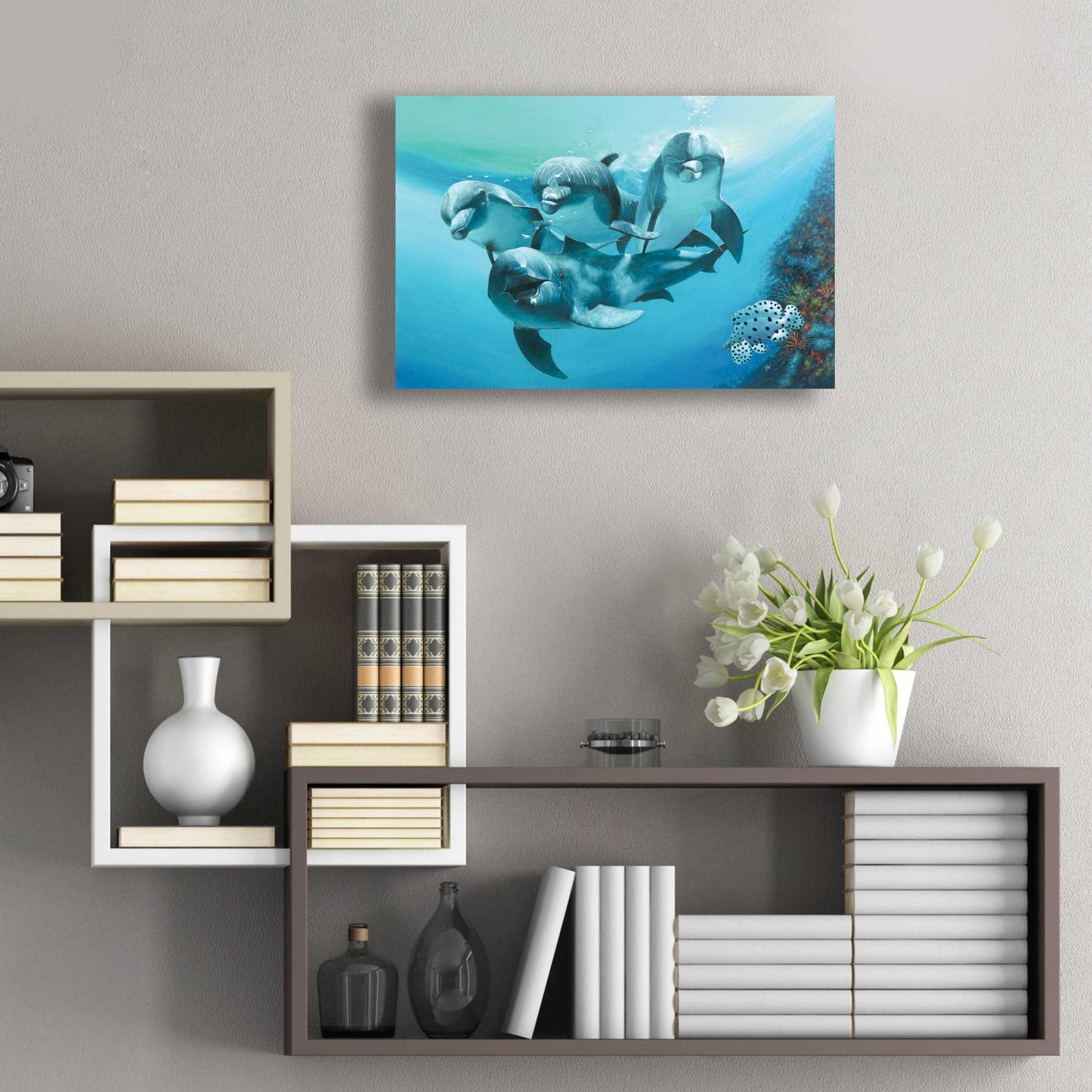 Epic Art 'Dolphins' by Durwood Coffey, Acrylic Glass Wall Art,24x16