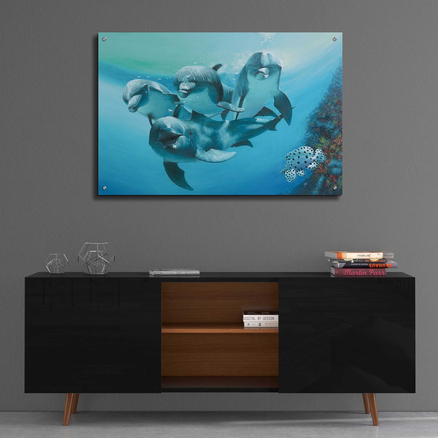 Epic Art 'Dolphins' by Durwood Coffey, Acrylic Glass Wall Art,36x24