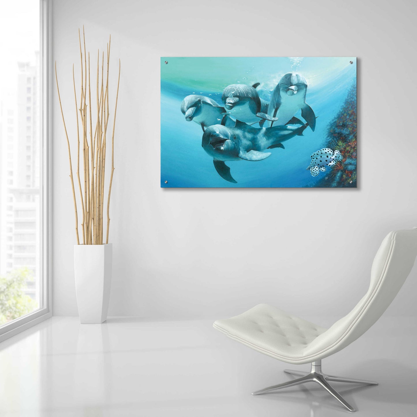 Epic Art 'Dolphins' by Durwood Coffey, Acrylic Glass Wall Art,36x24