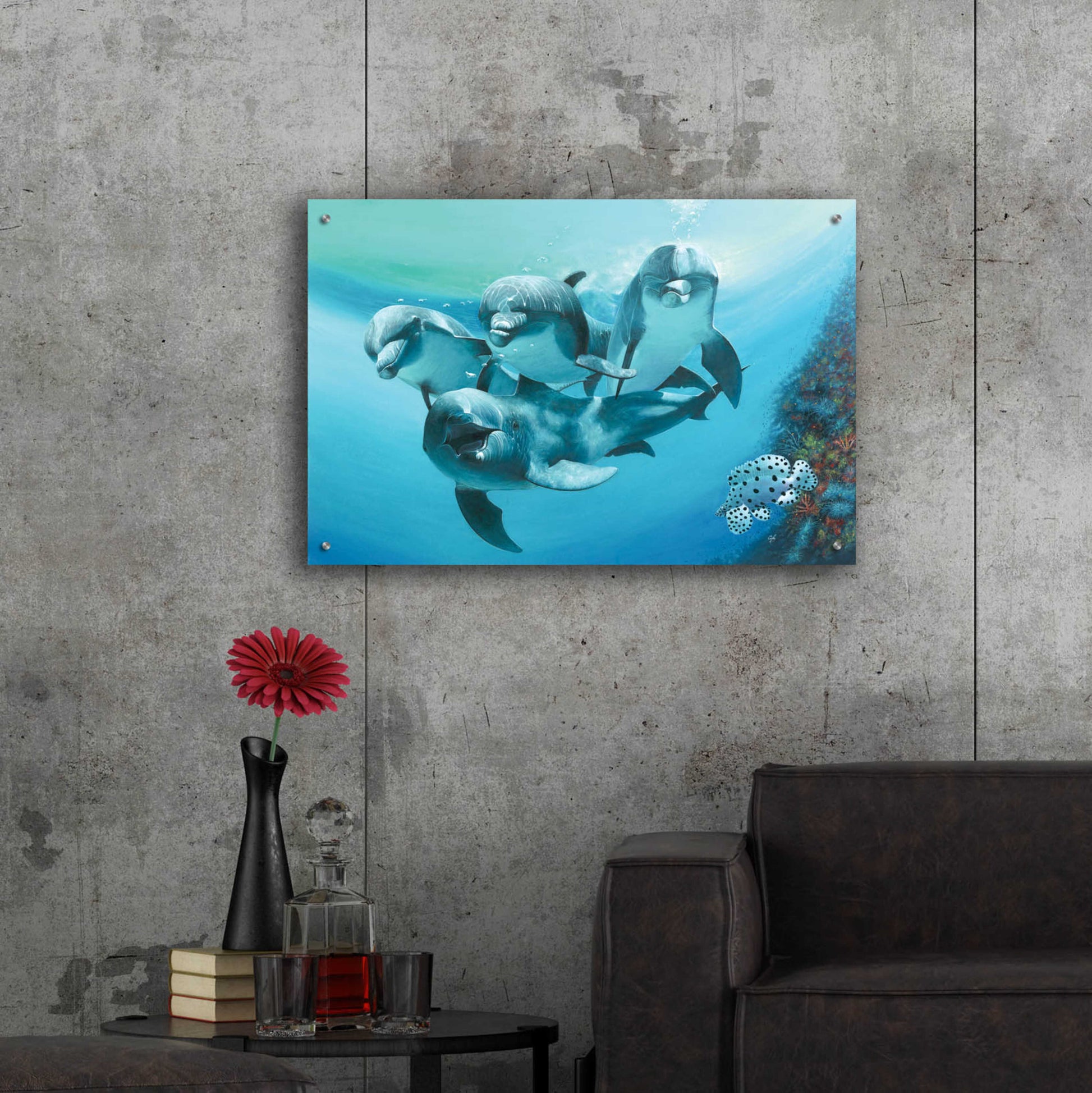 Epic Art 'Dolphins' by Durwood Coffey, Acrylic Glass Wall Art,36x24