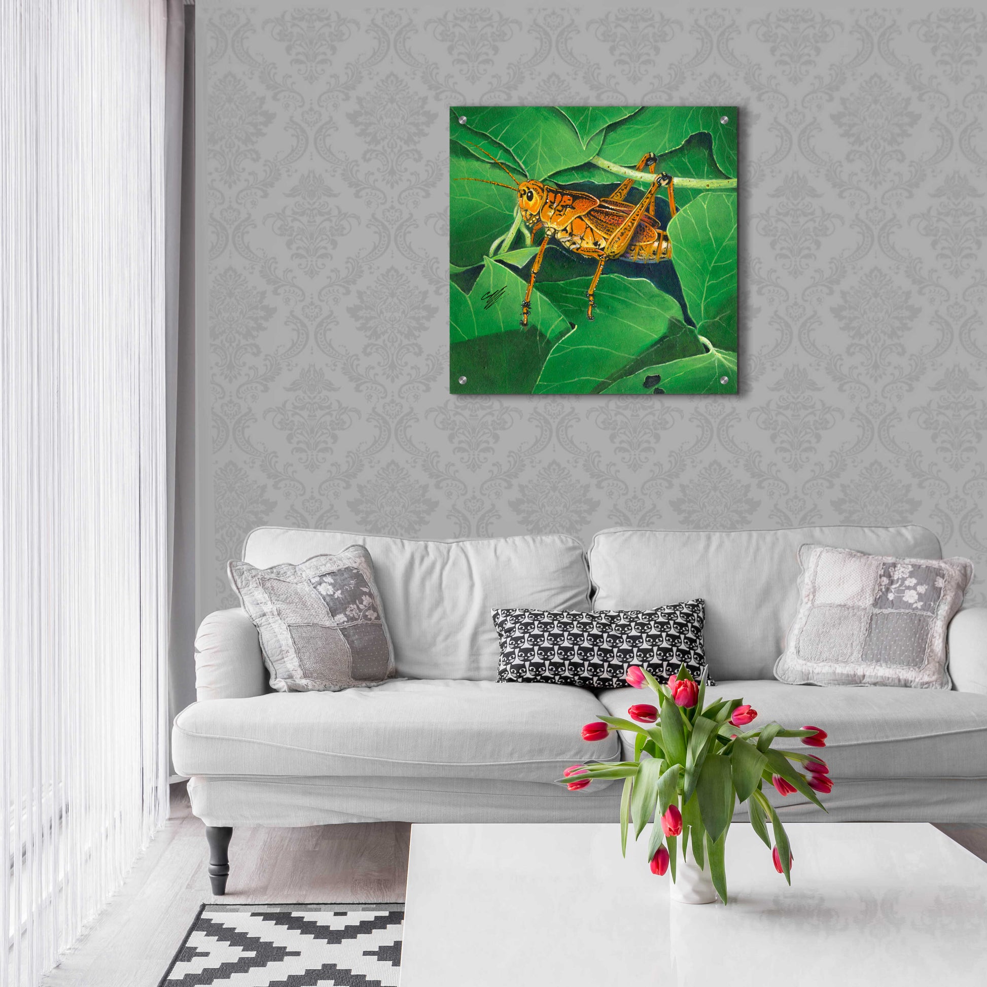 Epic Art 'Grasshopper' by Durwood Coffey, Acrylic Glass Wall Art,24x24