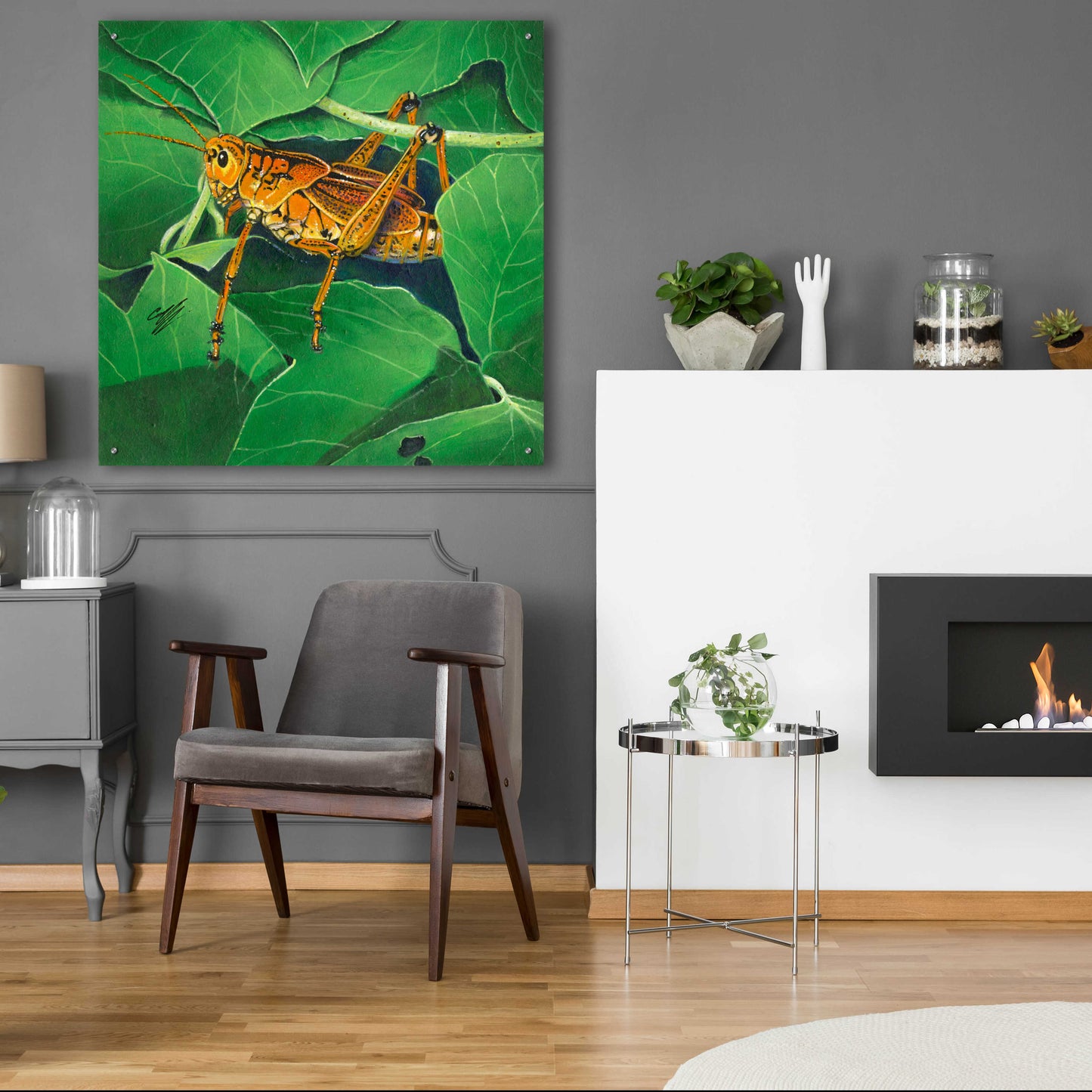 Epic Art 'Grasshopper' by Durwood Coffey, Acrylic Glass Wall Art,36x36