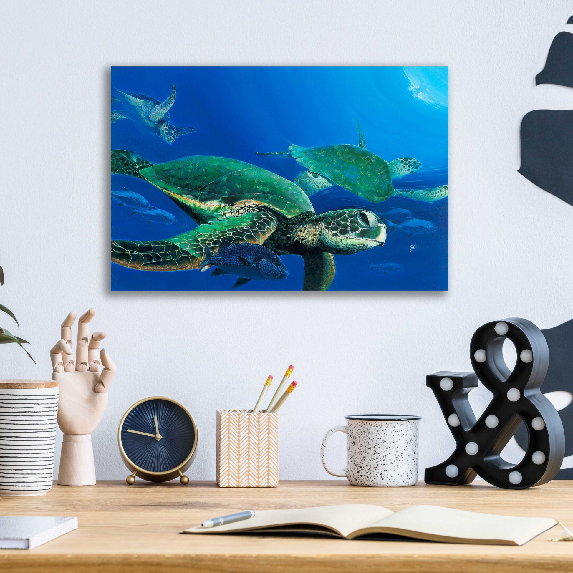 Epic Art 'Green Sea Turtles' by Durwood Coffey, Acrylic Glass Wall Art,16x12