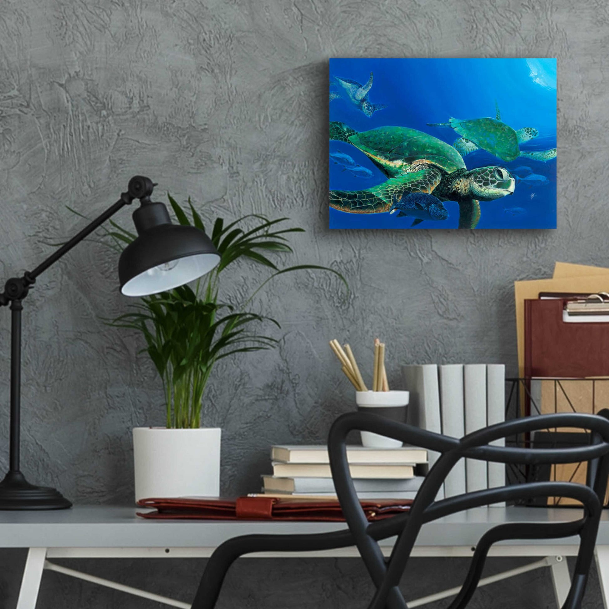 Epic Art 'Green Sea Turtles' by Durwood Coffey, Acrylic Glass Wall Art,16x12