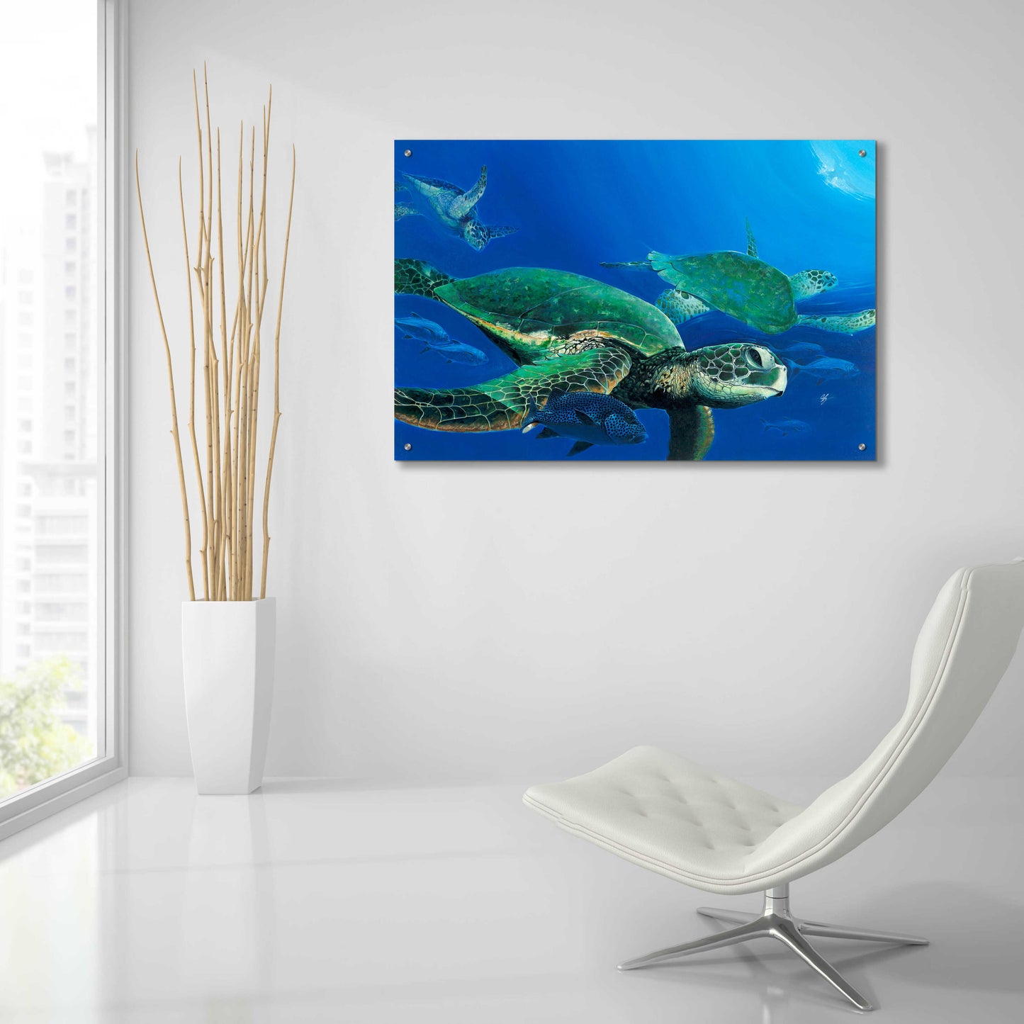 Epic Art 'Green Sea Turtles' by Durwood Coffey, Acrylic Glass Wall Art,36x24