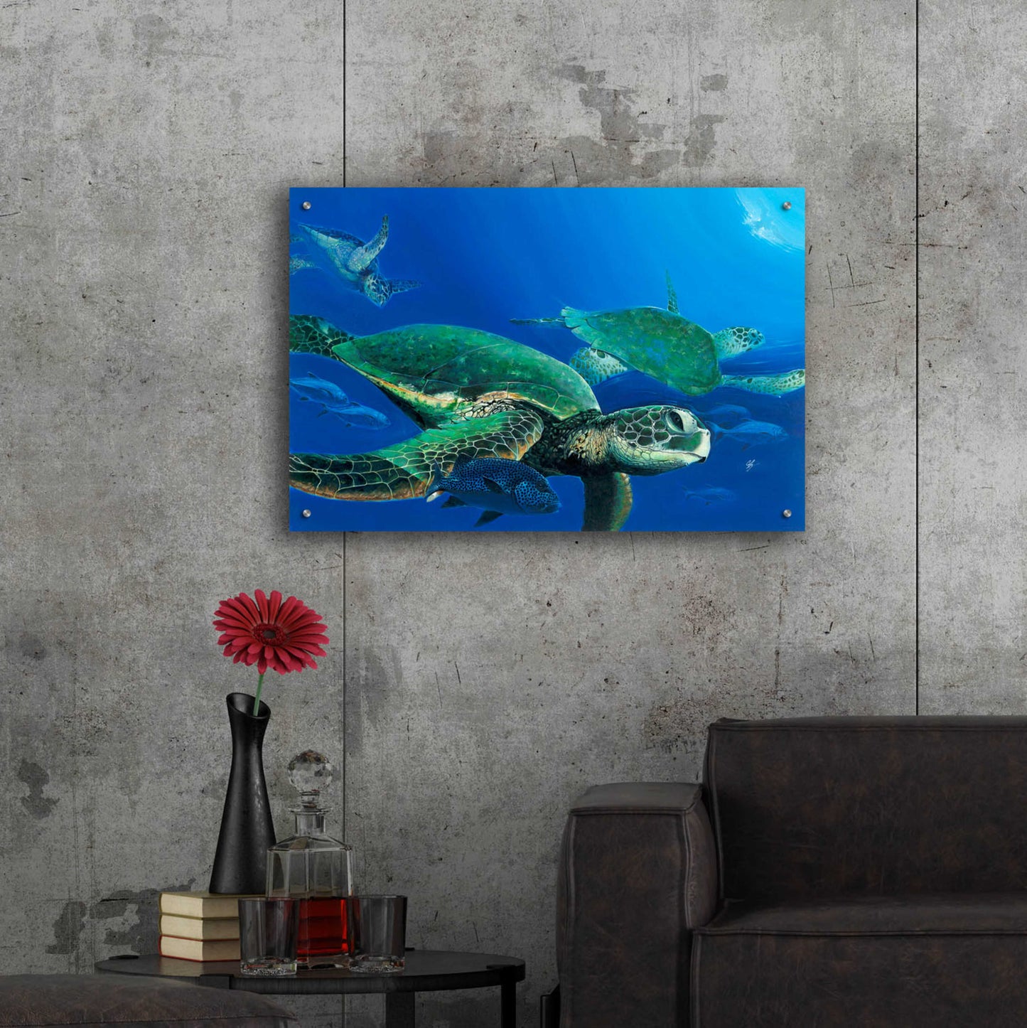 Epic Art 'Green Sea Turtles' by Durwood Coffey, Acrylic Glass Wall Art,36x24