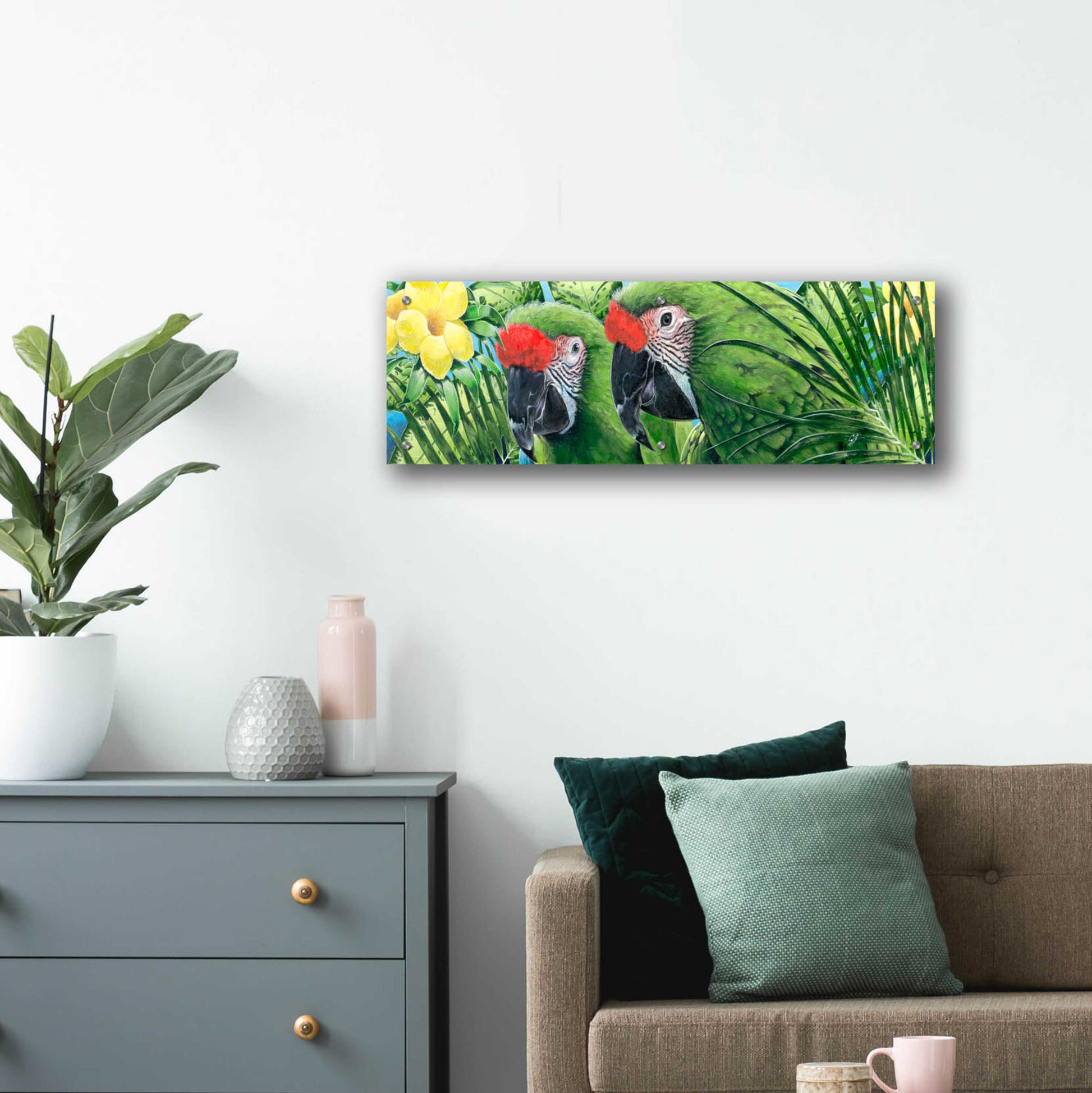 Epic Art 'Military Macaws' by Durwood Coffey, Acrylic Glass Wall Art,36x12