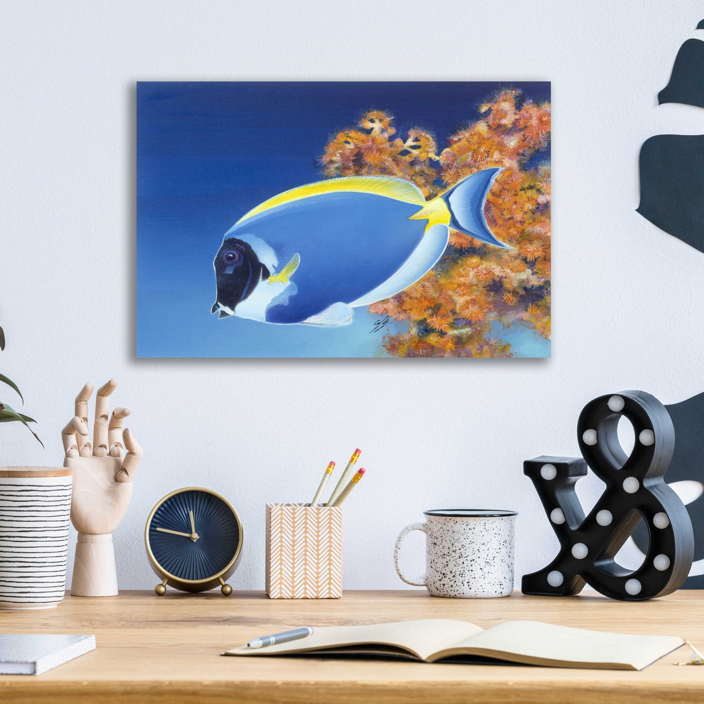 Epic Art 'Powder Blue Tang' by Durwood Coffey, Acrylic Glass Wall Art,16x12