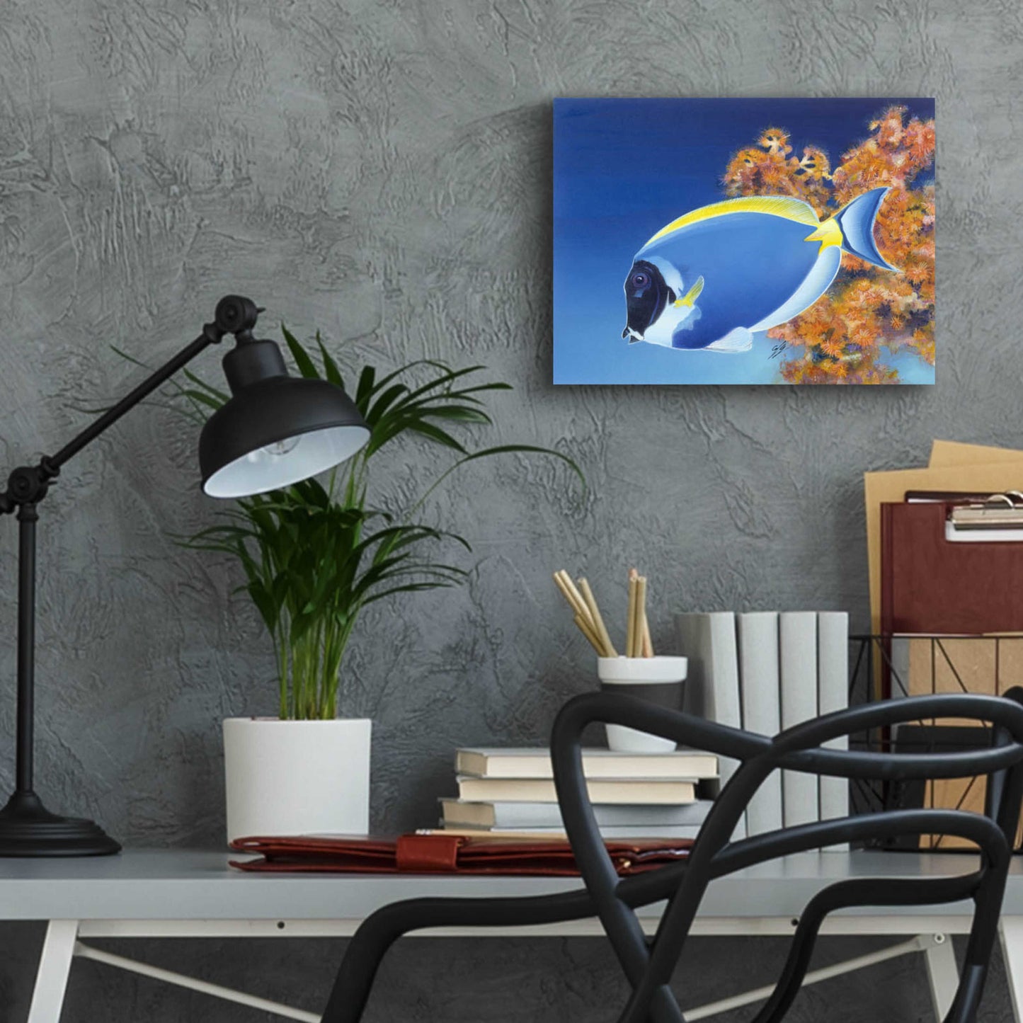 Epic Art 'Powder Blue Tang' by Durwood Coffey, Acrylic Glass Wall Art,16x12