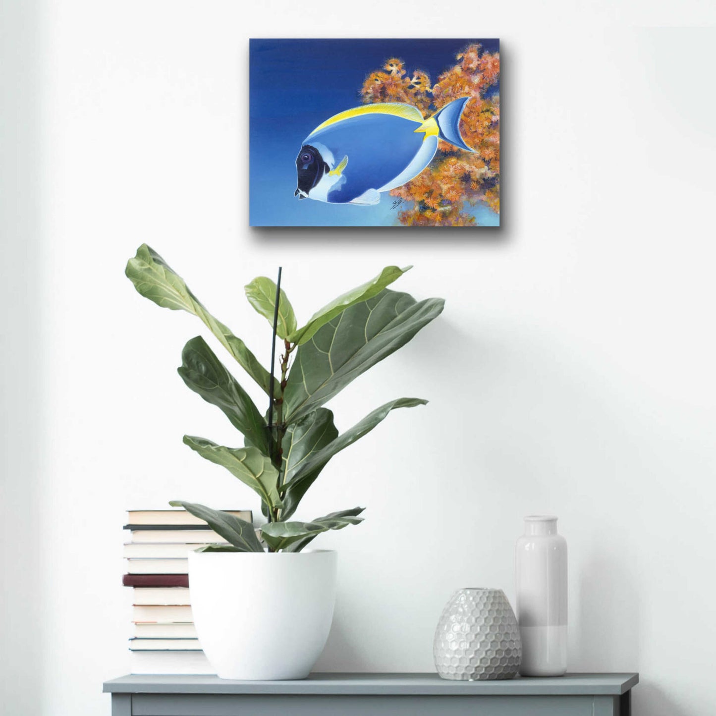 Epic Art 'Powder Blue Tang' by Durwood Coffey, Acrylic Glass Wall Art,16x12