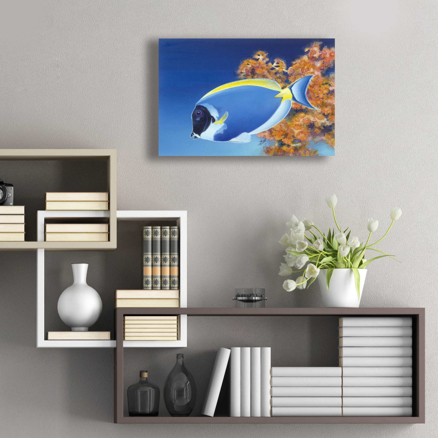 Epic Art 'Powder Blue Tang' by Durwood Coffey, Acrylic Glass Wall Art,24x16