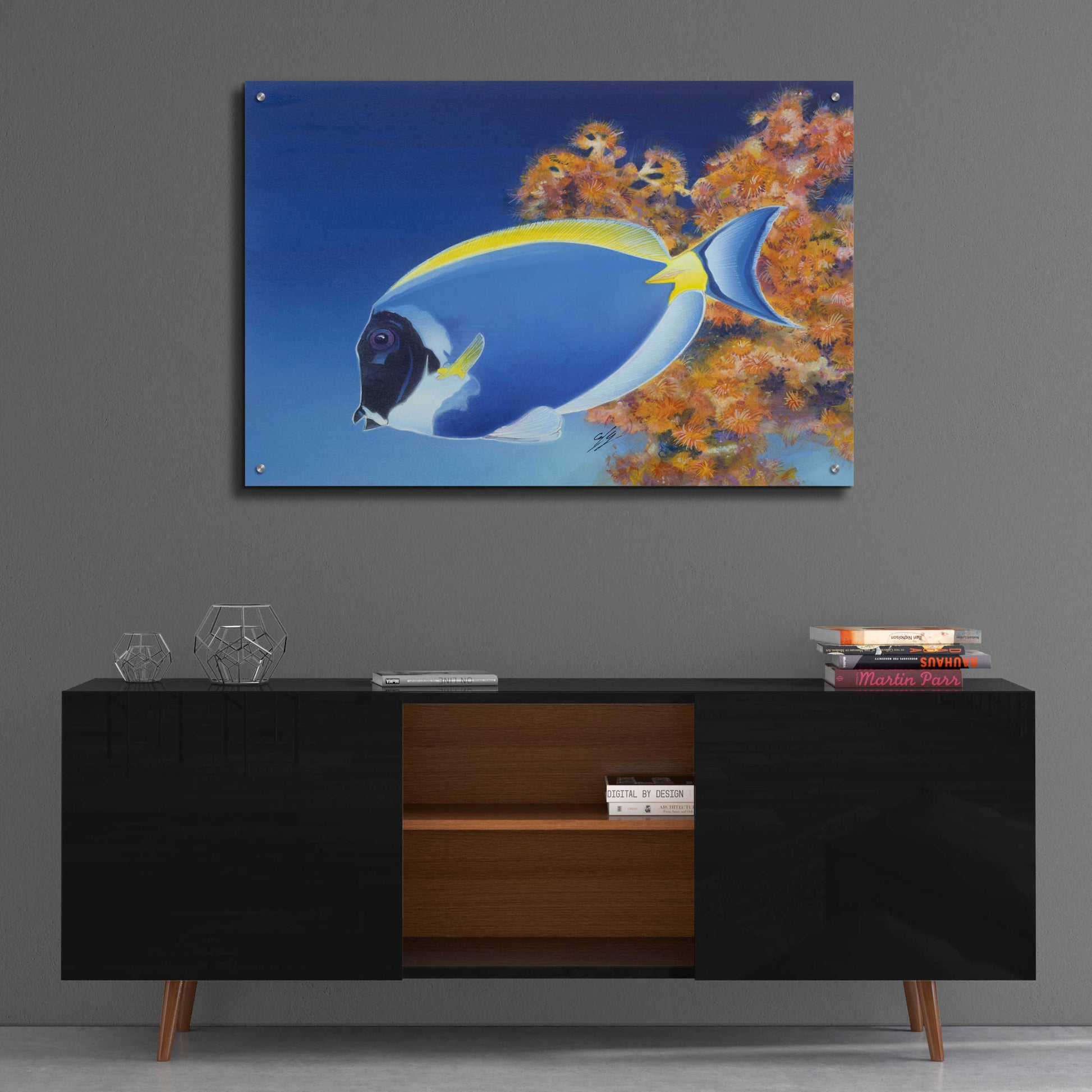 Epic Art 'Powder Blue Tang' by Durwood Coffey, Acrylic Glass Wall Art,36x24