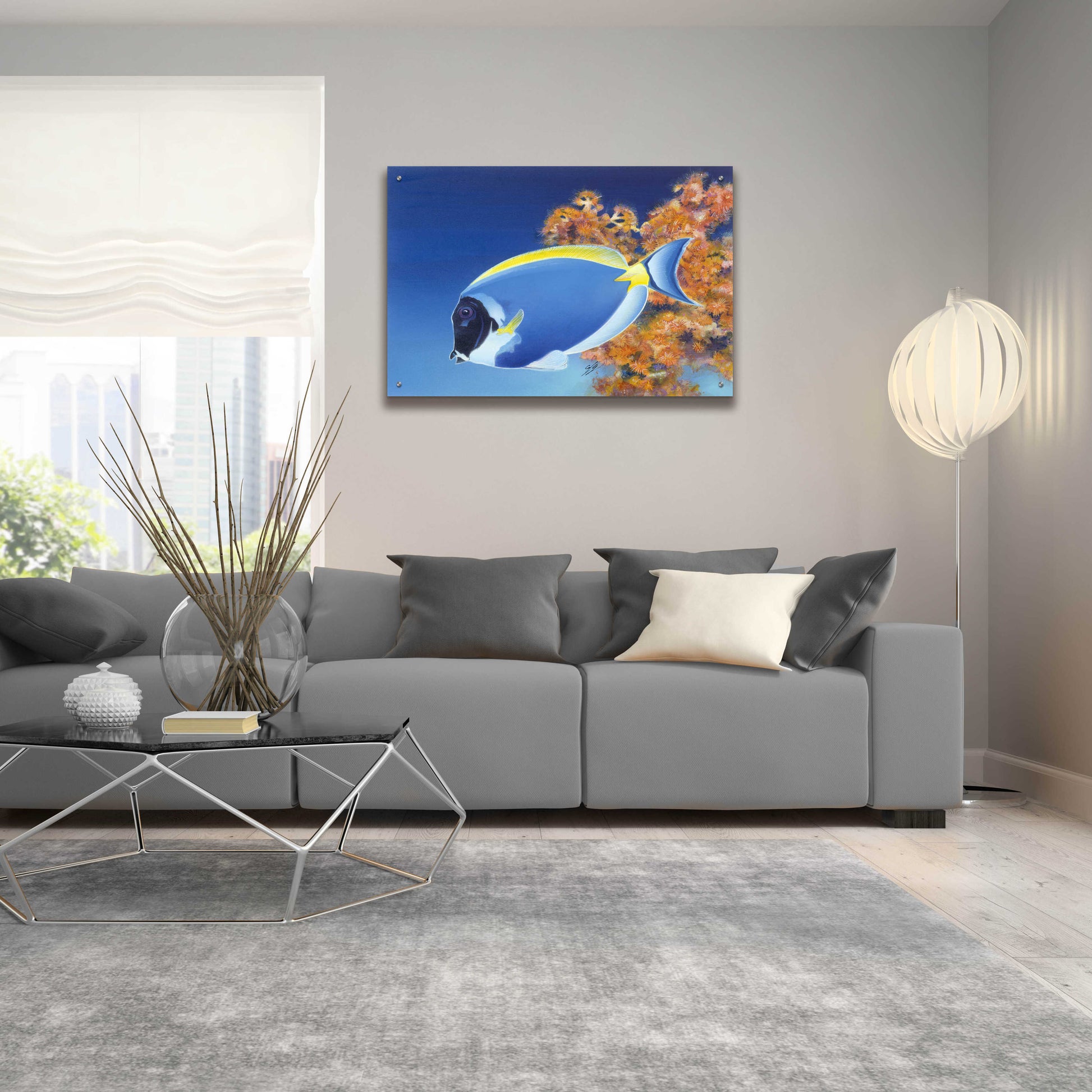 Epic Art 'Powder Blue Tang' by Durwood Coffey, Acrylic Glass Wall Art,36x24