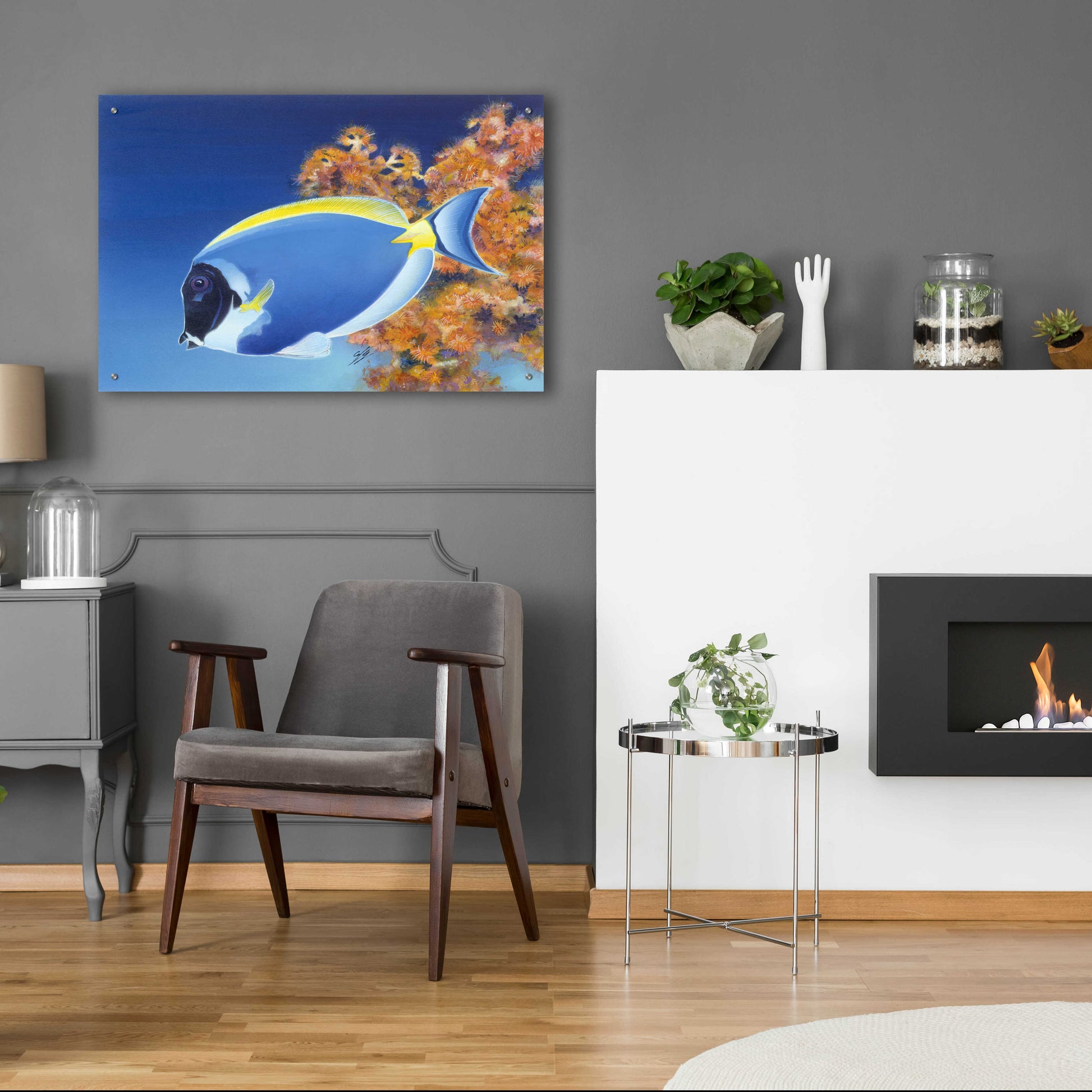 Epic Art 'Powder Blue Tang' by Durwood Coffey, Acrylic Glass Wall Art,36x24