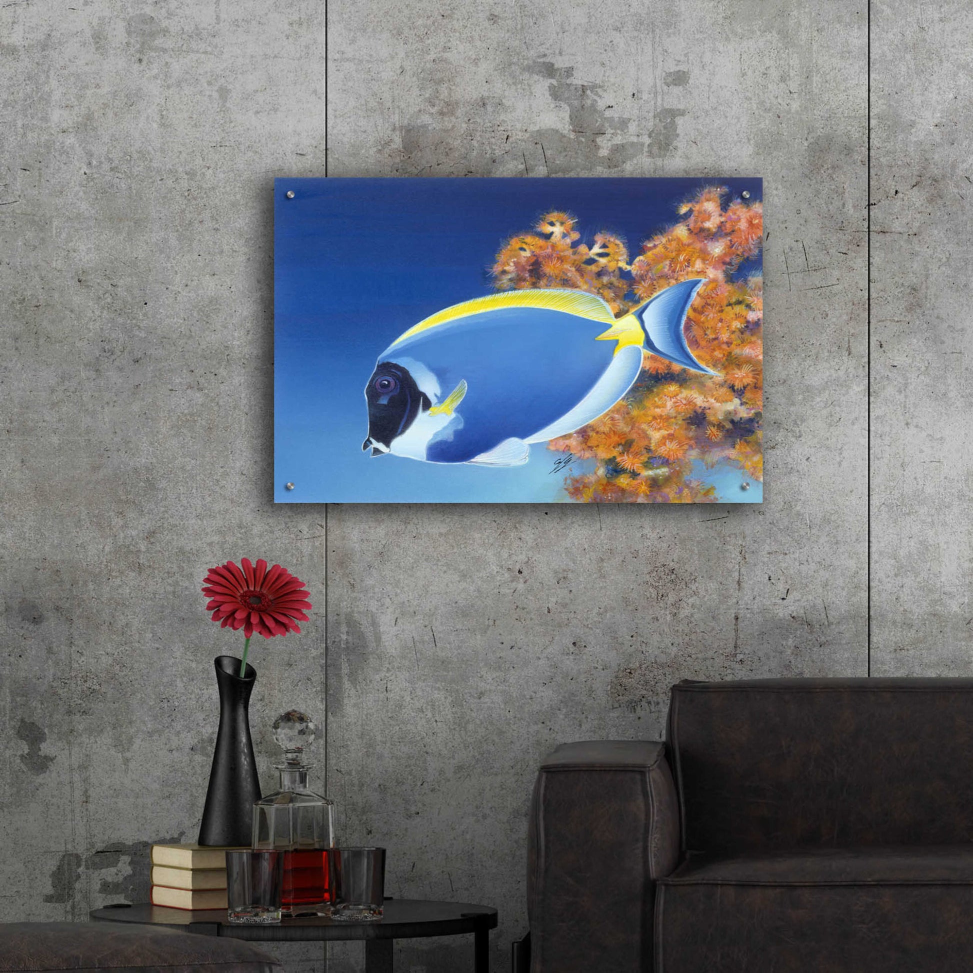 Epic Art 'Powder Blue Tang' by Durwood Coffey, Acrylic Glass Wall Art,36x24