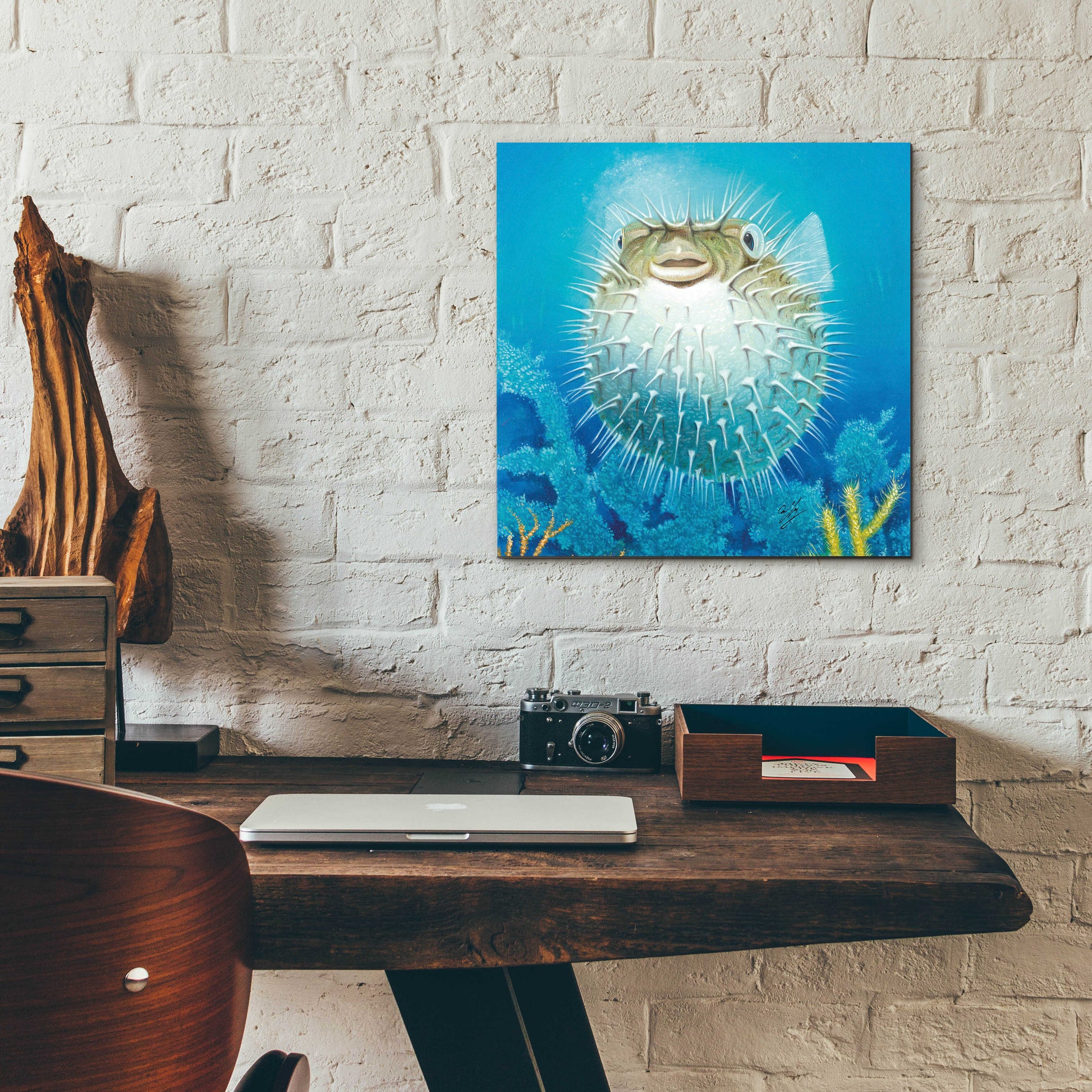 Epic Art 'Puffer Fish' by Durwood Coffey, Acrylic Glass Wall Art,12x12