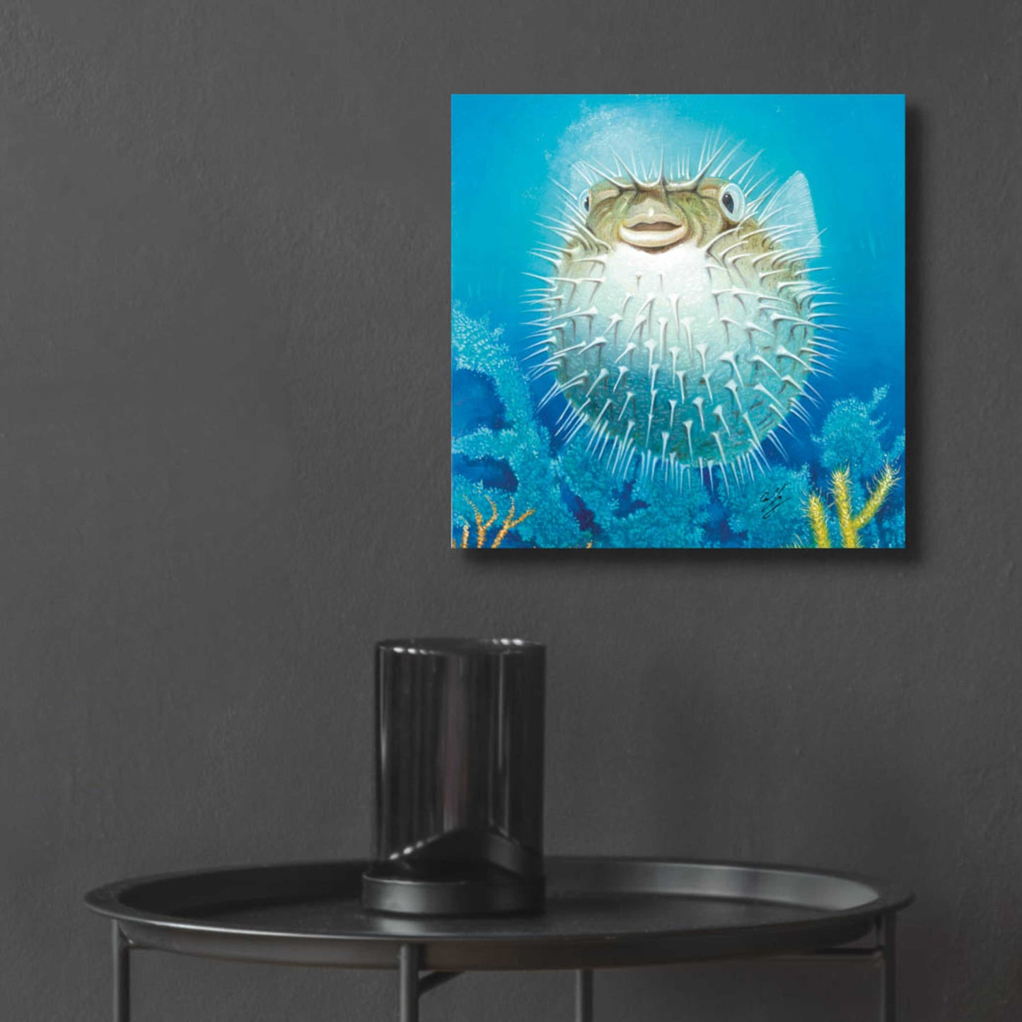 Epic Art 'Puffer Fish' by Durwood Coffey, Acrylic Glass Wall Art,12x12