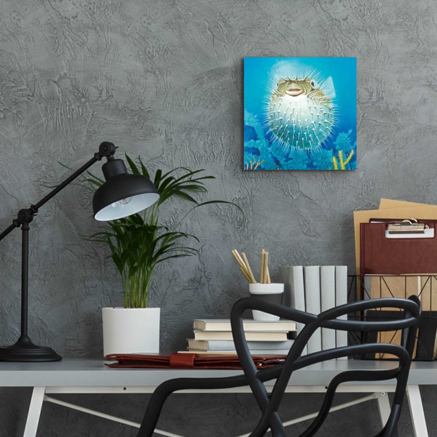 Epic Art 'Puffer Fish' by Durwood Coffey, Acrylic Glass Wall Art,12x12