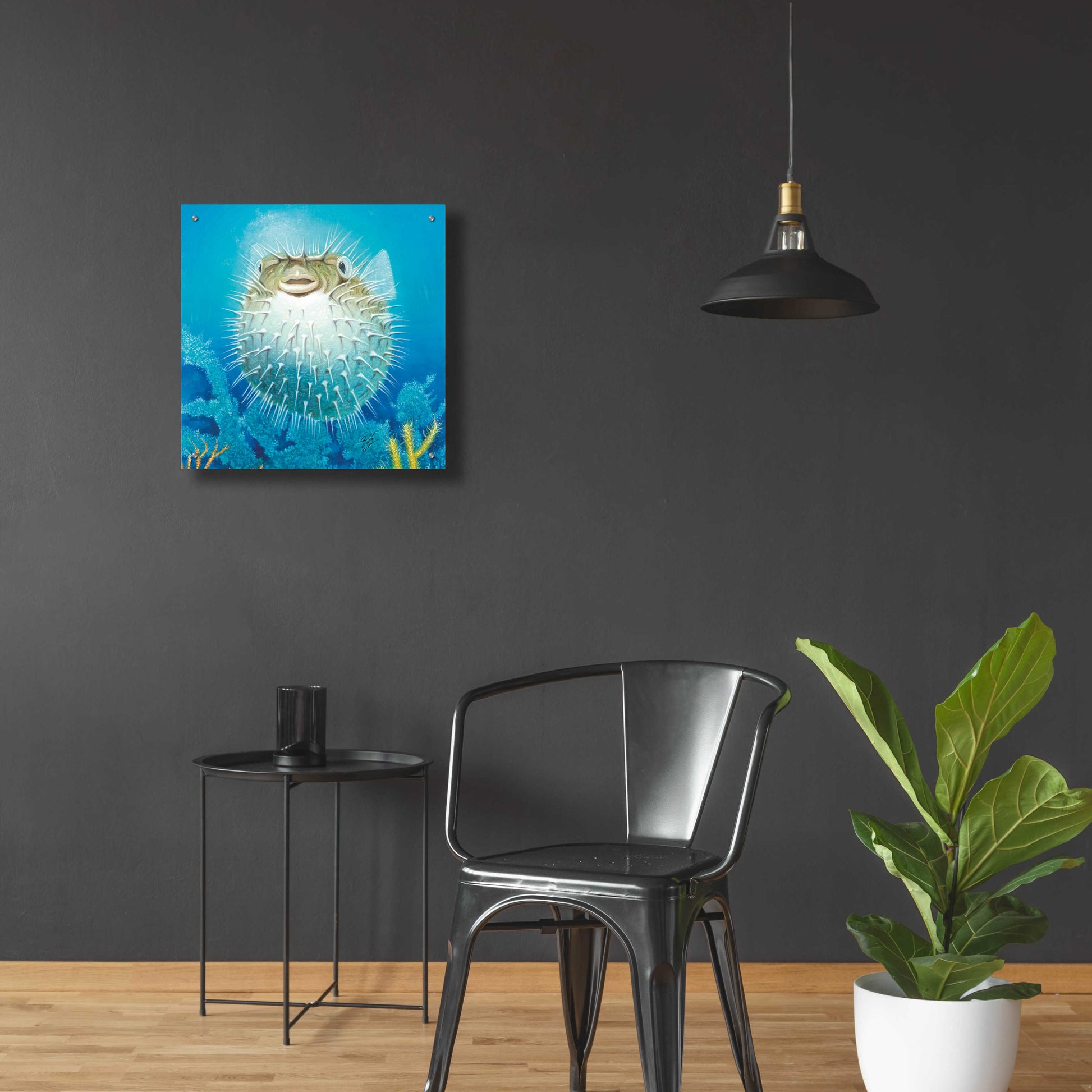 Epic Art 'Puffer Fish' by Durwood Coffey, Acrylic Glass Wall Art,24x24