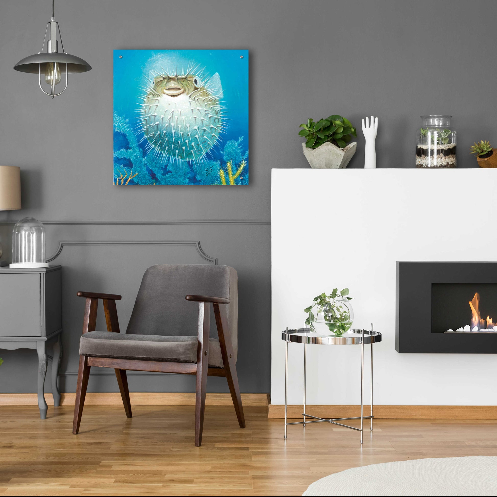 Epic Art 'Puffer Fish' by Durwood Coffey, Acrylic Glass Wall Art,24x24