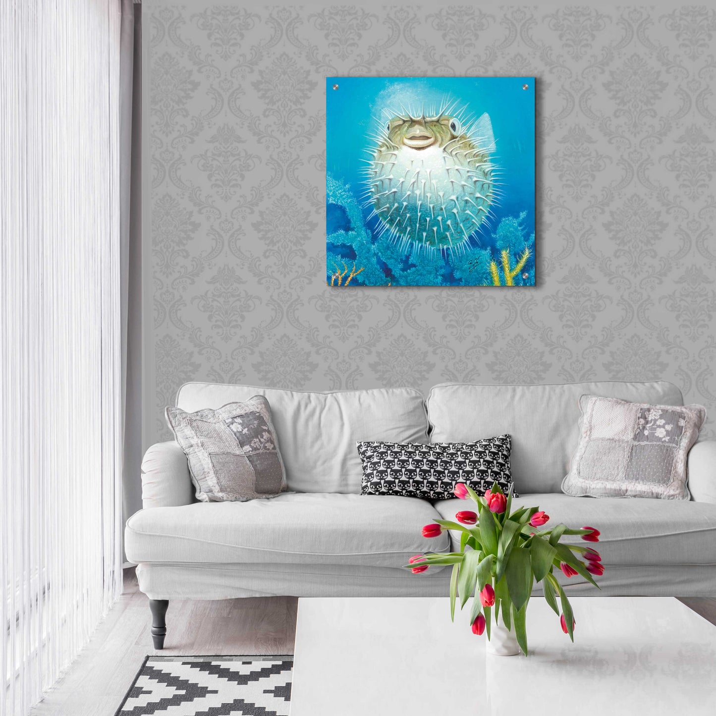 Epic Art 'Puffer Fish' by Durwood Coffey, Acrylic Glass Wall Art,24x24