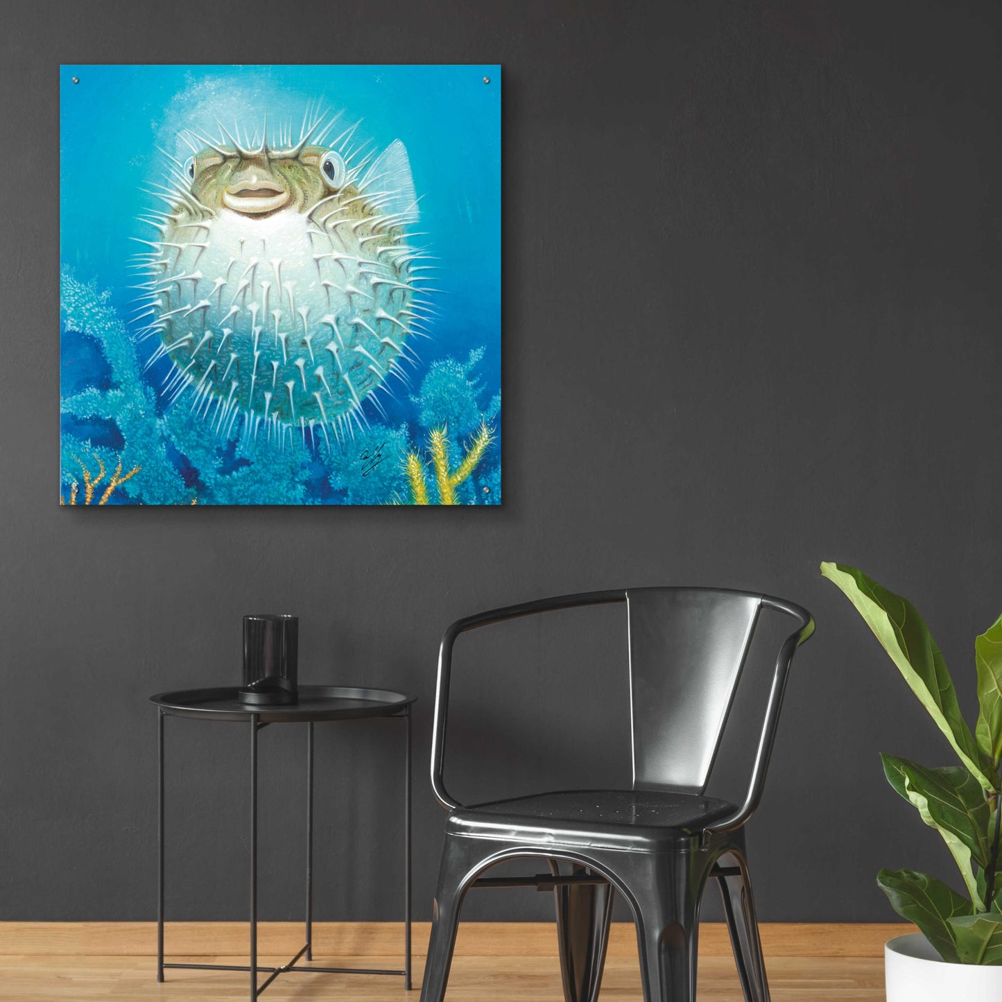 Epic Art 'Puffer Fish' by Durwood Coffey, Acrylic Glass Wall Art,36x36