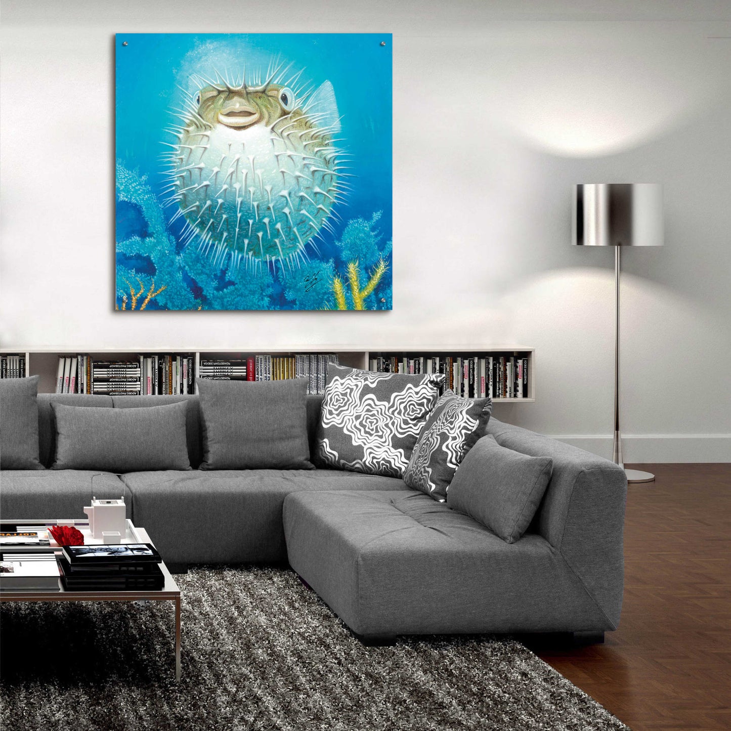 Epic Art 'Puffer Fish' by Durwood Coffey, Acrylic Glass Wall Art,36x36