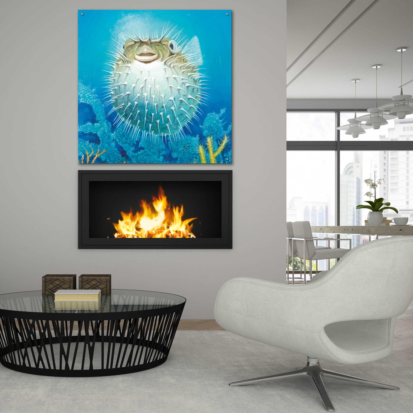 Epic Art 'Puffer Fish' by Durwood Coffey, Acrylic Glass Wall Art,36x36