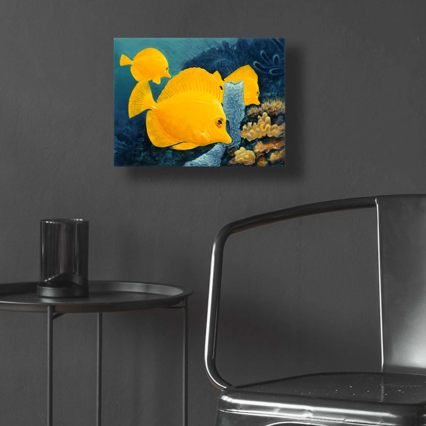 Epic Art 'Yellow Tangs' by Durwood Coffey, Acrylic Glass Wall Art,16x12