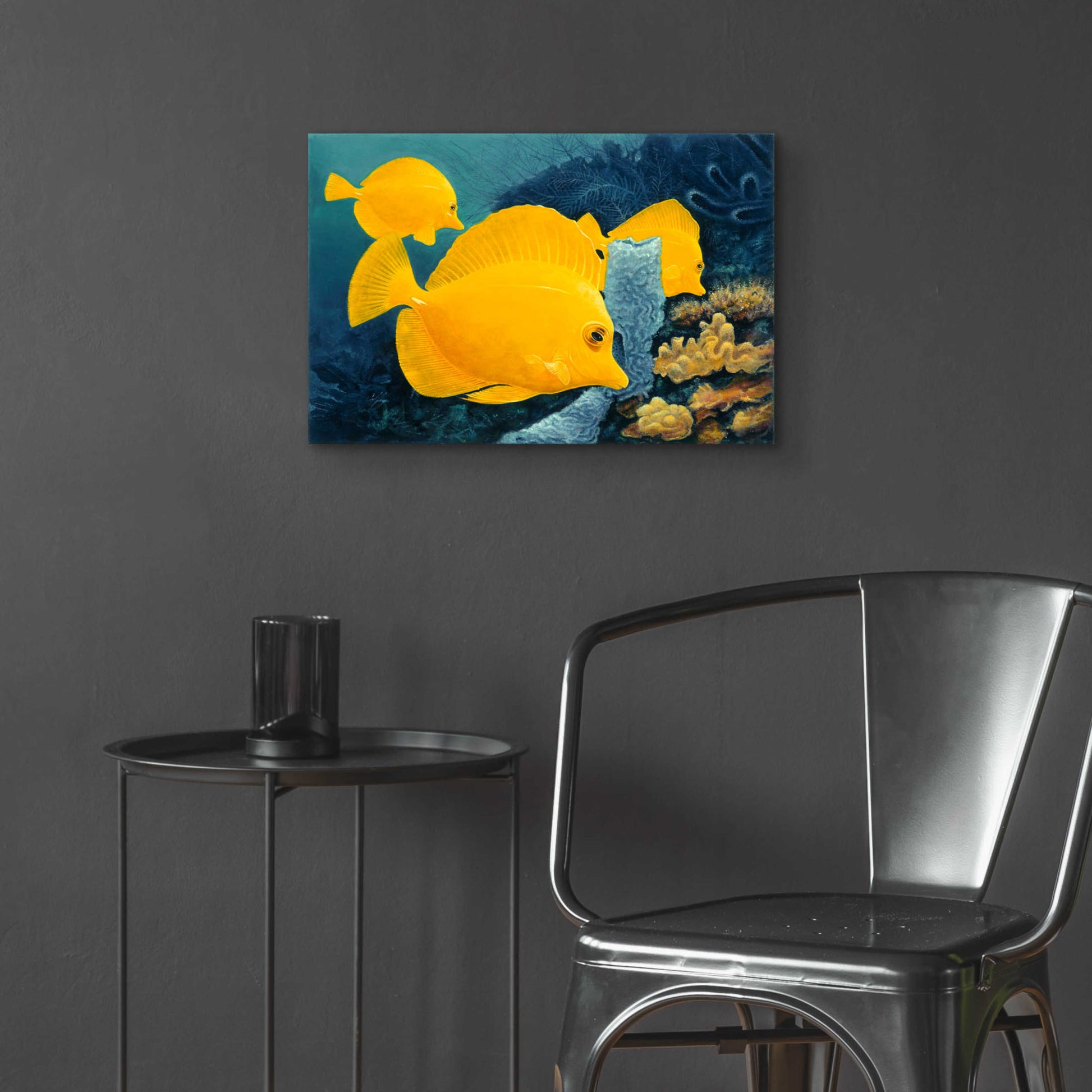 Epic Art 'Yellow Tangs' by Durwood Coffey, Acrylic Glass Wall Art,24x16