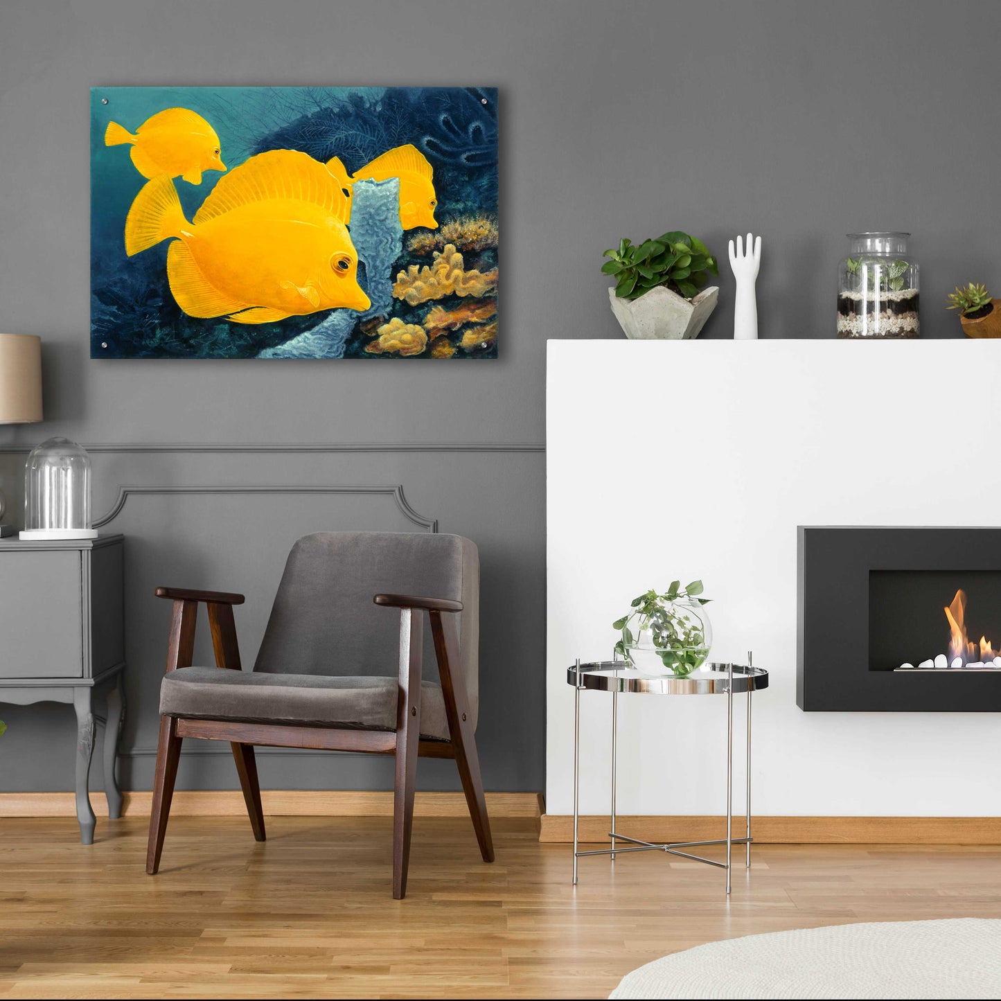 Epic Art 'Yellow Tangs' by Durwood Coffey, Acrylic Glass Wall Art,36x24