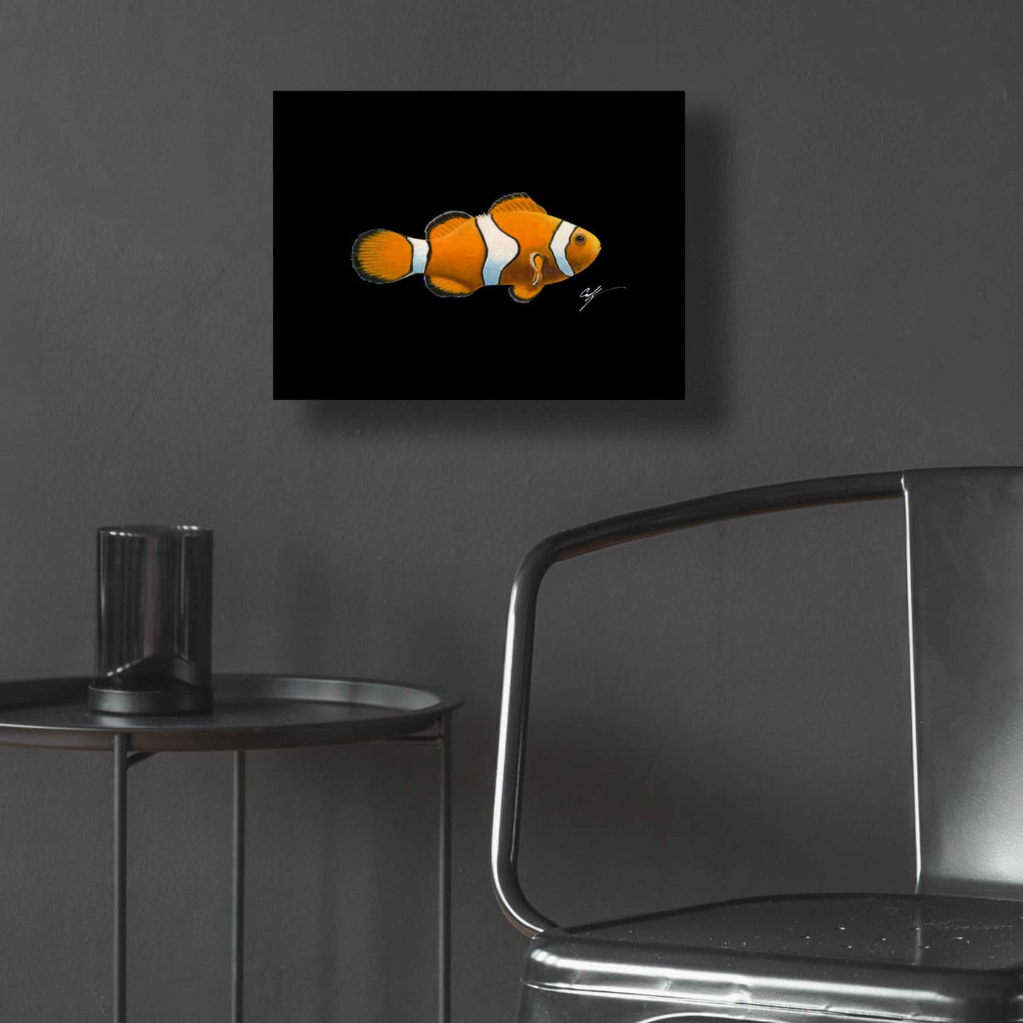Epic Art 'Clown Fish on Black' by Durwood Coffey, Acrylic Glass Wall Art,16x12