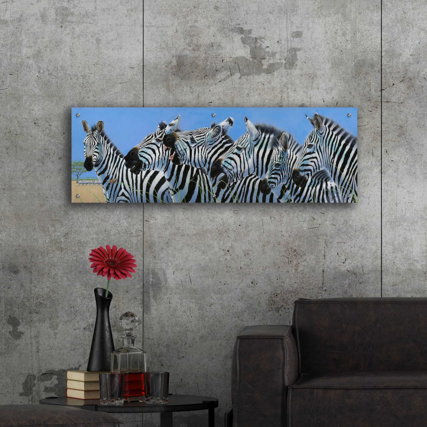 Epic Art 'Serengeti Serenade Zebras' by Durwood Coffey, Acrylic Glass Wall Art,48x16