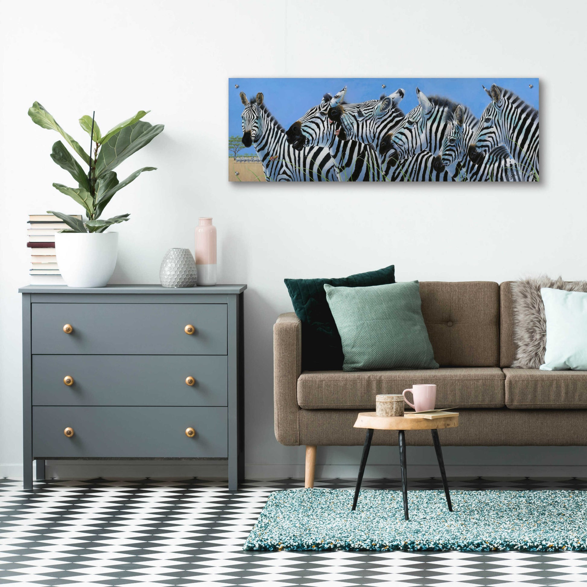 Epic Art 'Serengeti Serenade Zebras' by Durwood Coffey, Acrylic Glass Wall Art,48x16