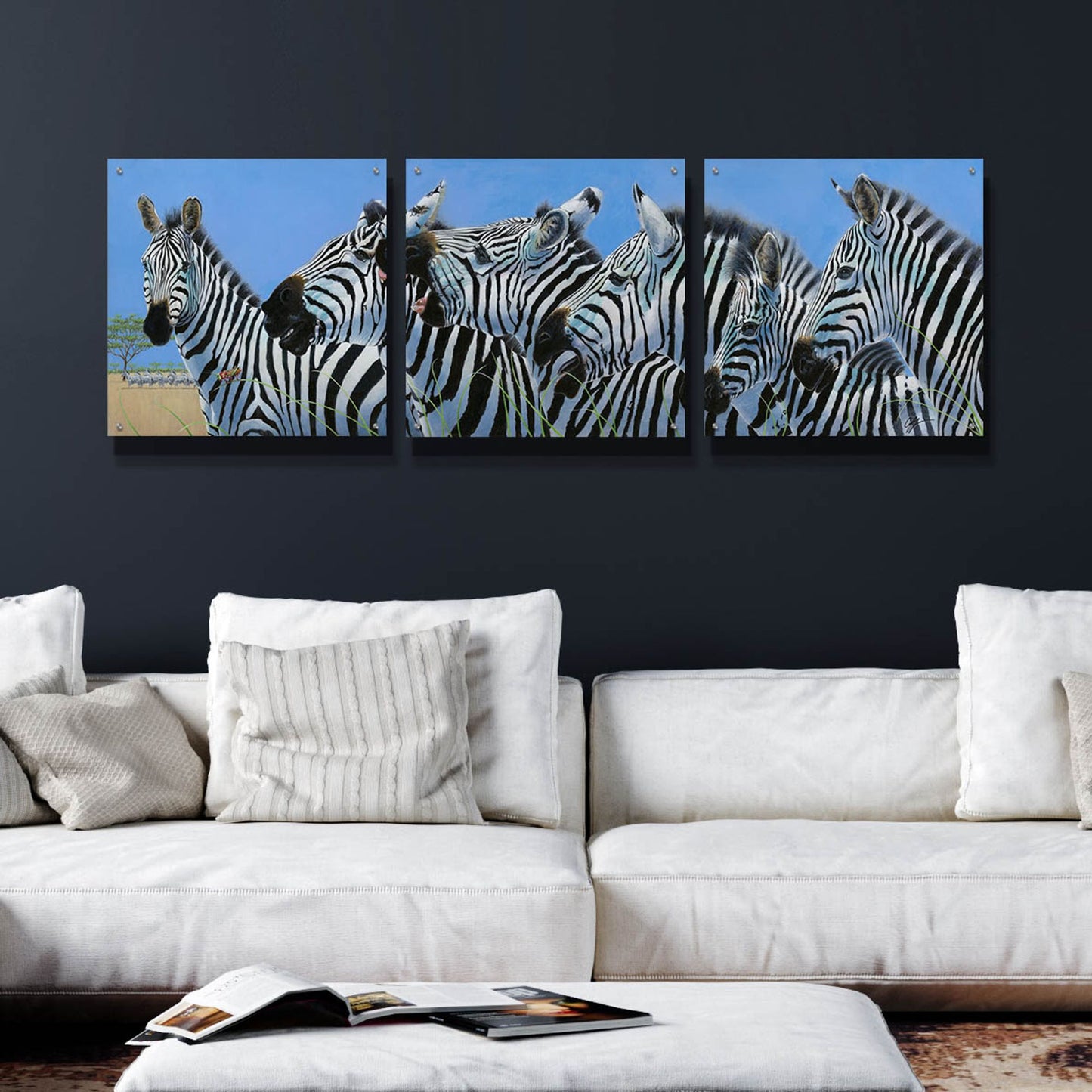 Epic Art 'Serengeti Serenade Zebras' by Durwood Coffey, Acrylic Glass Wall Art, 3 Piece Set,72x24