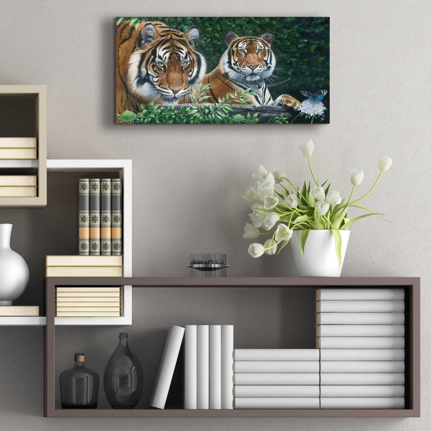 Epic Art 'Sumatran Tigers' by Durwood Coffey, Acrylic Glass Wall Art,24x12