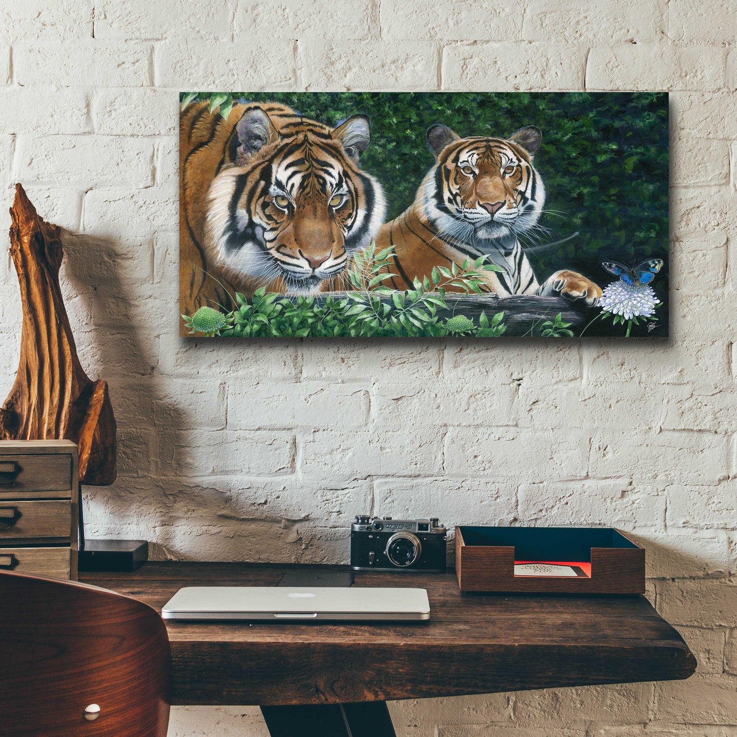 Epic Art 'Sumatran Tigers' by Durwood Coffey, Acrylic Glass Wall Art,24x12