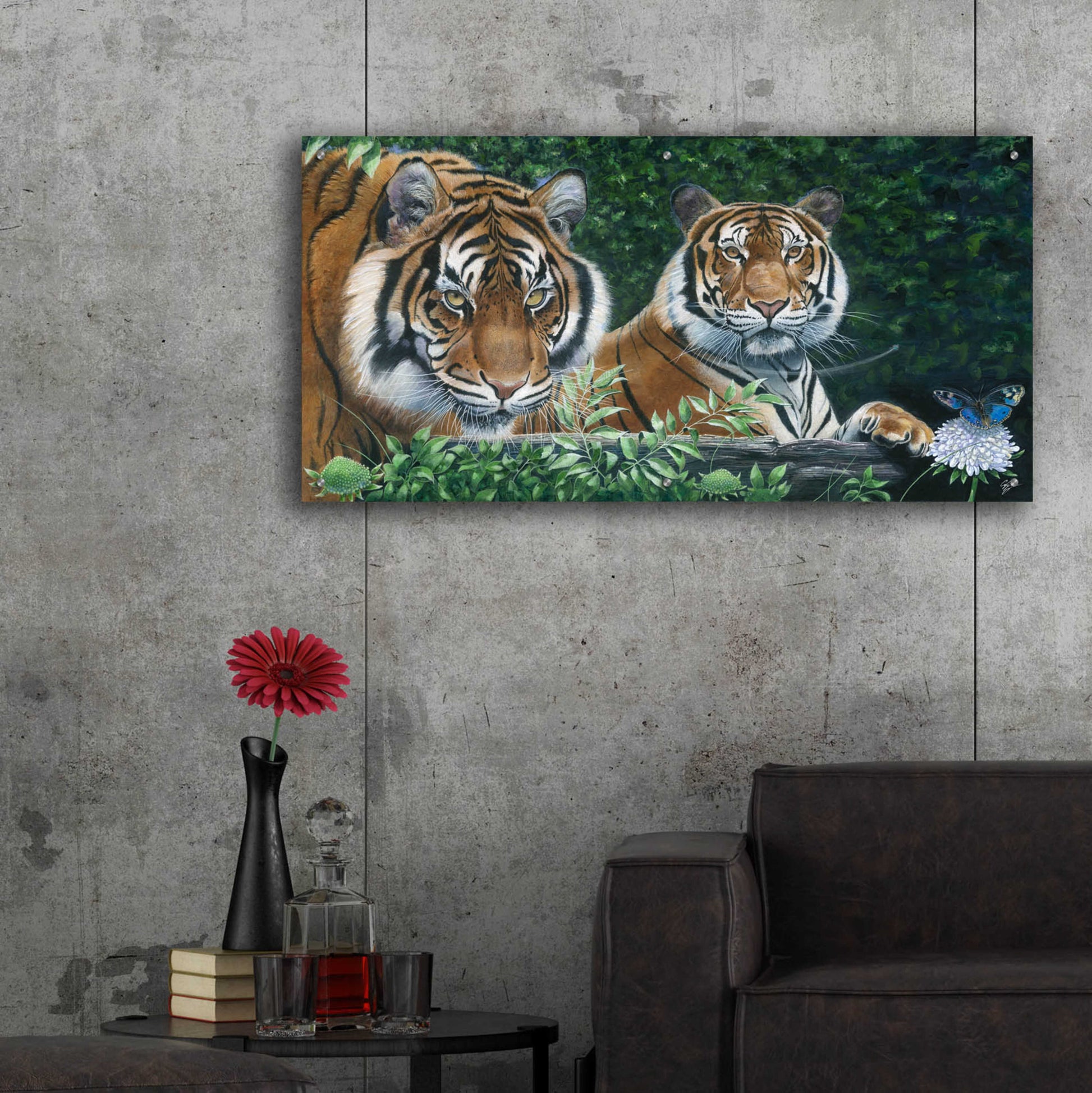 Epic Art 'Sumatran Tigers' by Durwood Coffey, Acrylic Glass Wall Art,48x24