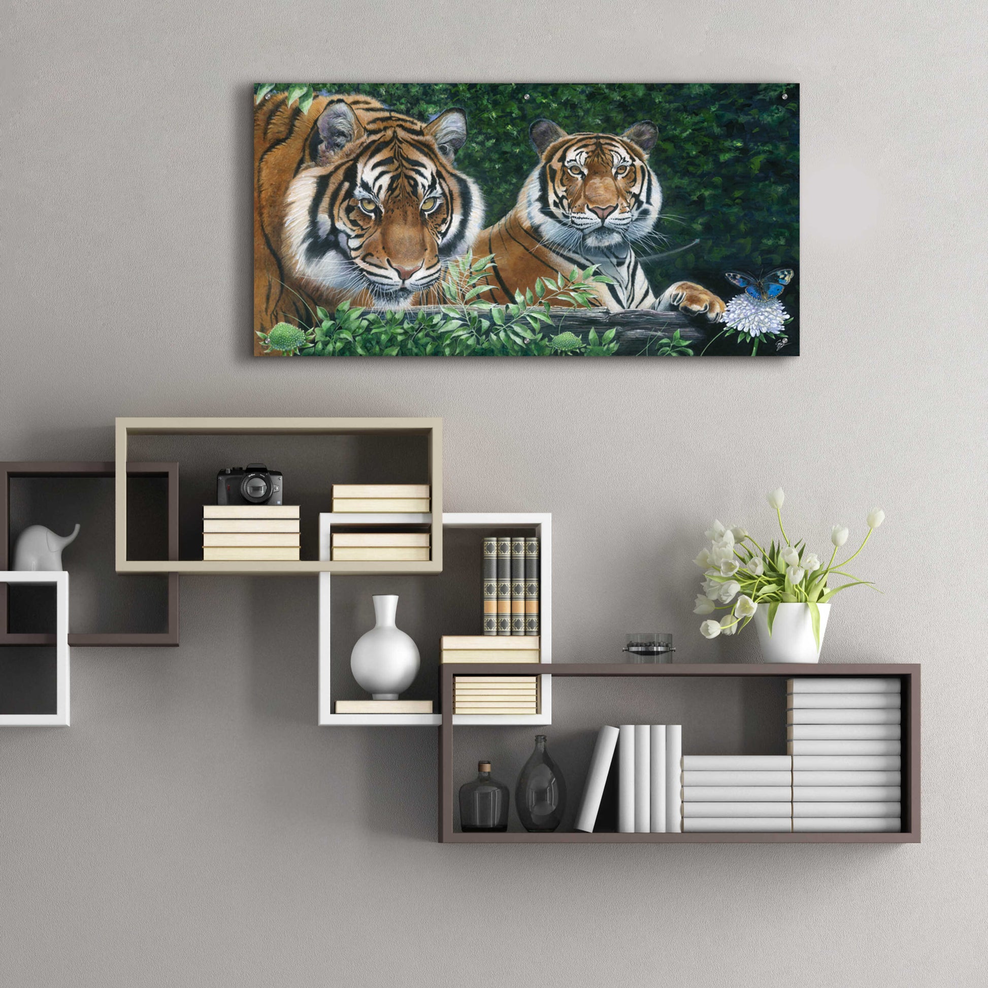 Epic Art 'Sumatran Tigers' by Durwood Coffey, Acrylic Glass Wall Art,48x24