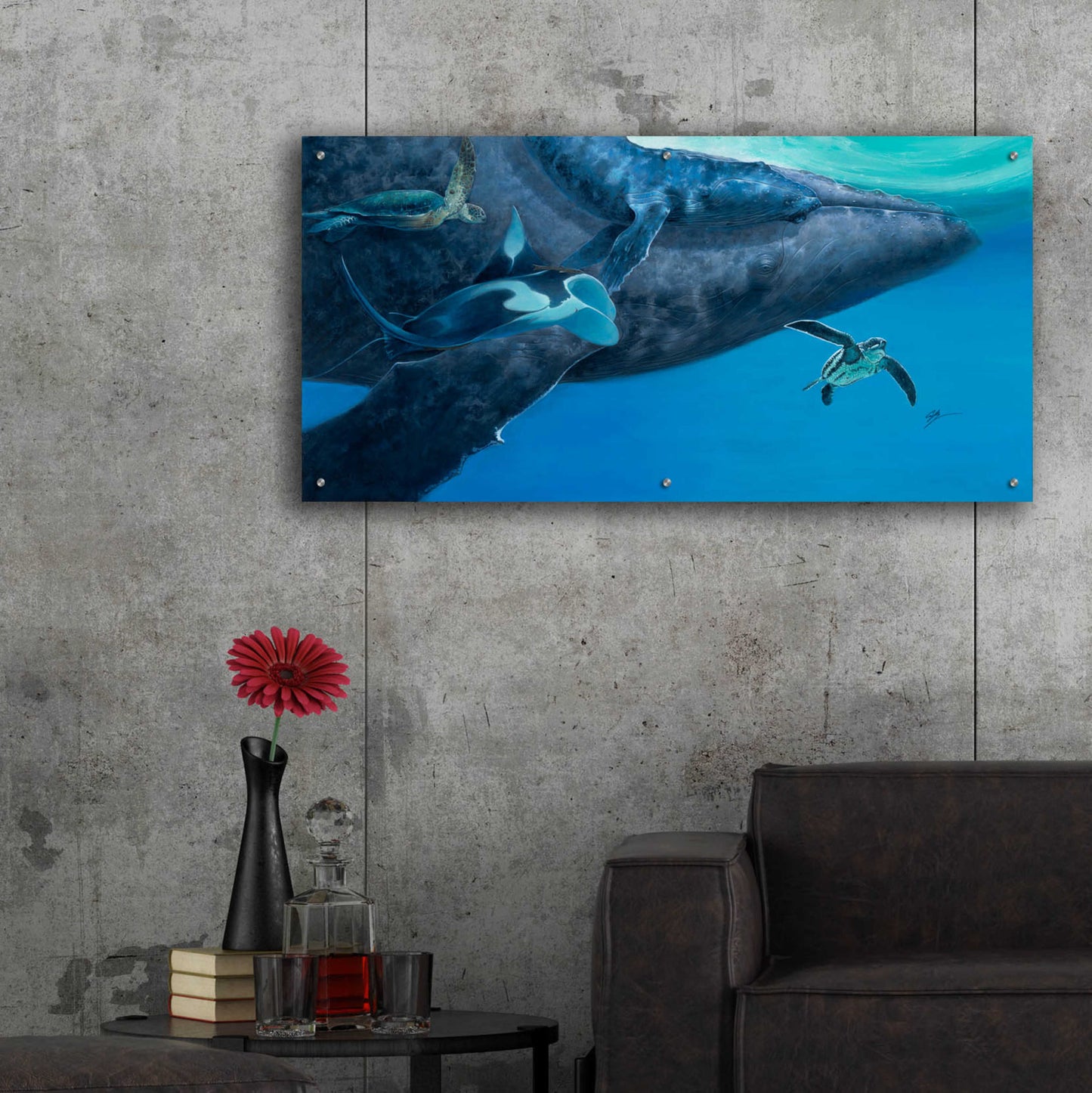 Epic Art 'Swimming with Giants' by Durwood Coffey, Acrylic Glass Wall Art,48x24