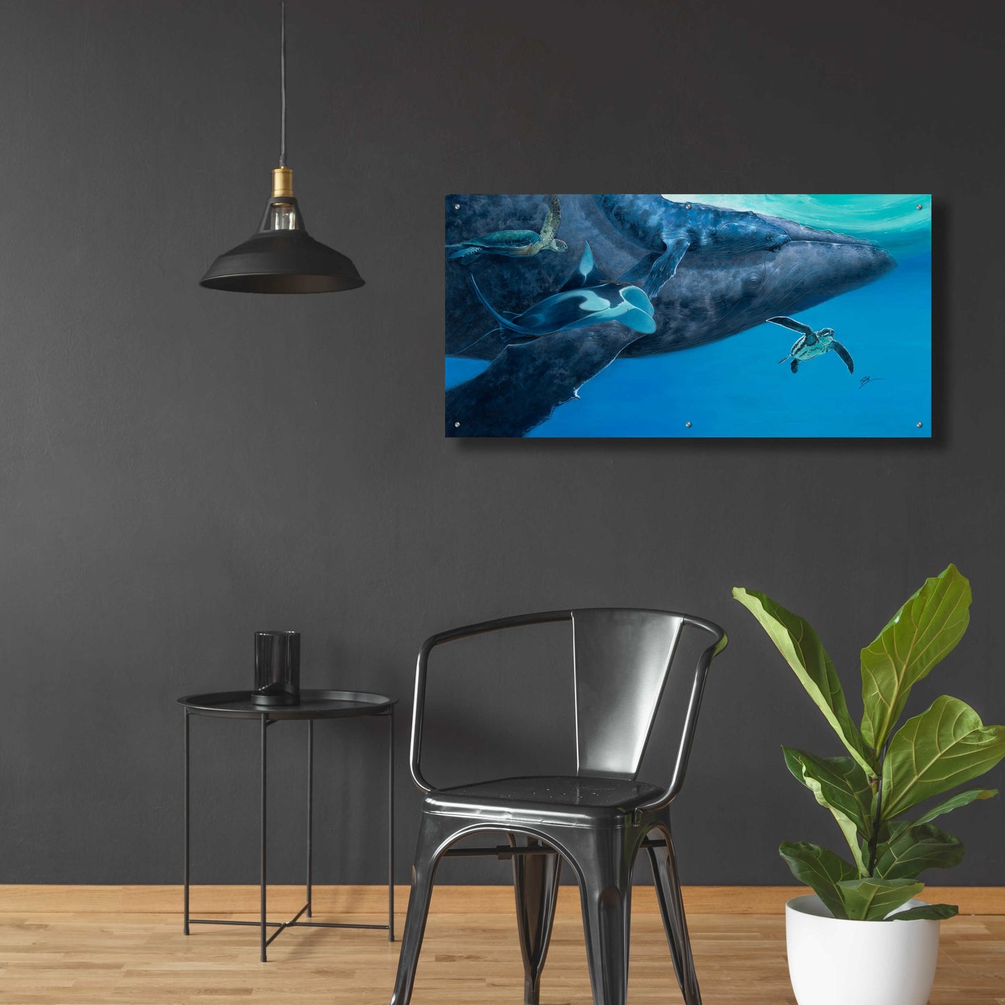 Epic Art 'Swimming with Giants' by Durwood Coffey, Acrylic Glass Wall Art,48x24