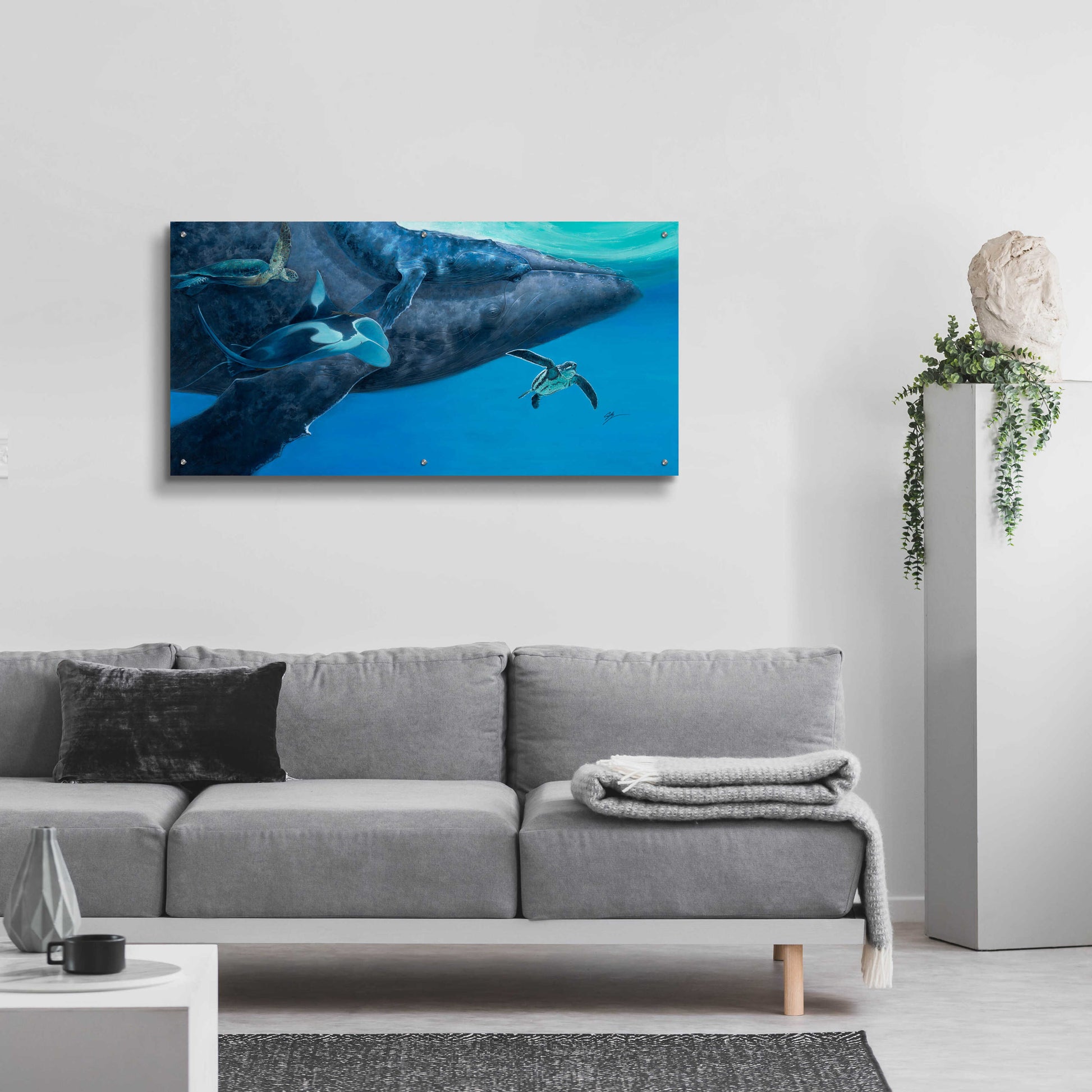 Epic Art 'Swimming with Giants' by Durwood Coffey, Acrylic Glass Wall Art,48x24