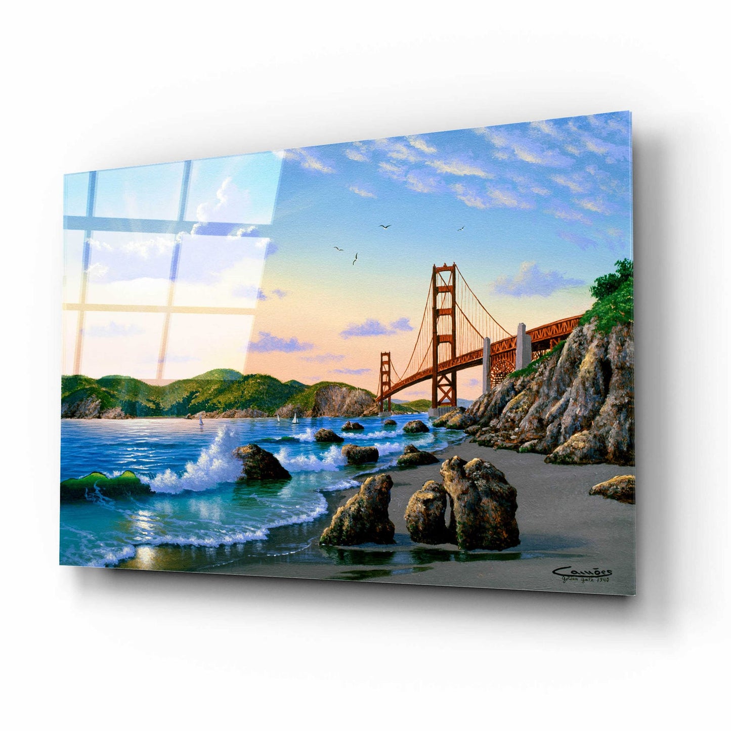 Epic Art 'Golden Gate Sunset, CA 2' by Eduardo Camoes, Acrylic Glass Wall Art,16x12