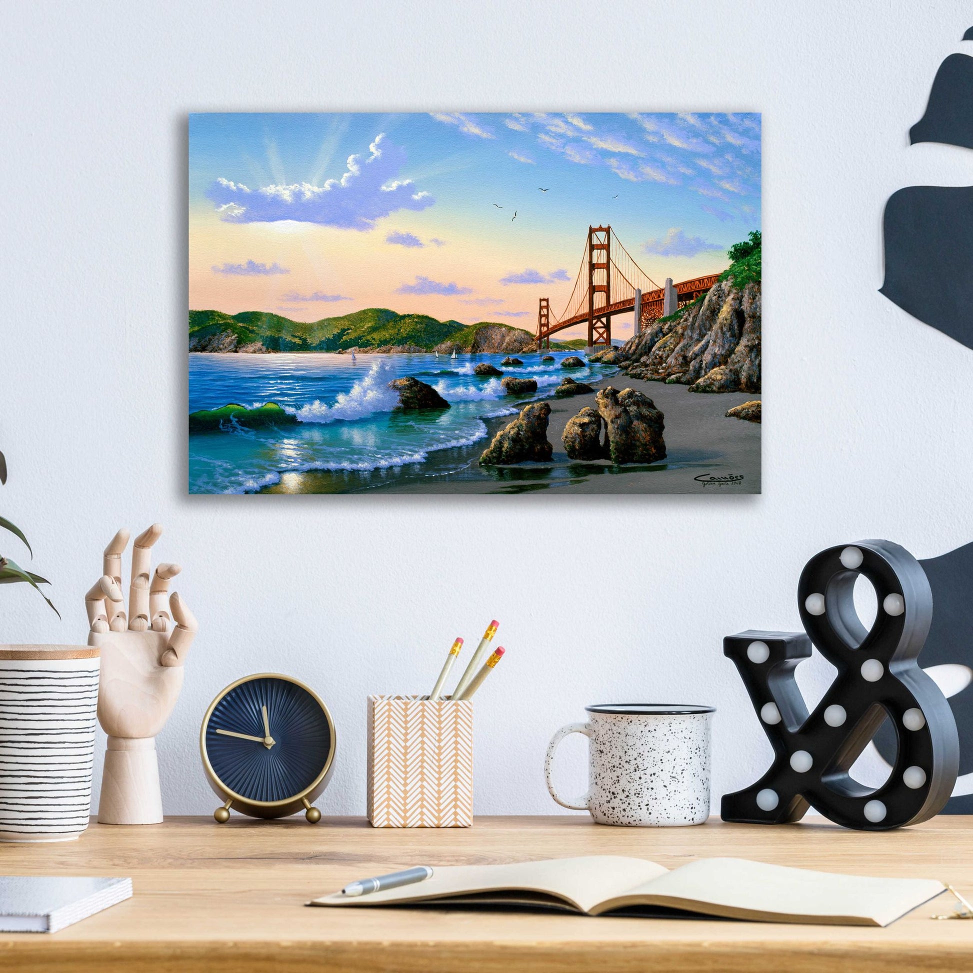 Epic Art 'Golden Gate Sunset, CA 2' by Eduardo Camoes, Acrylic Glass Wall Art,16x12