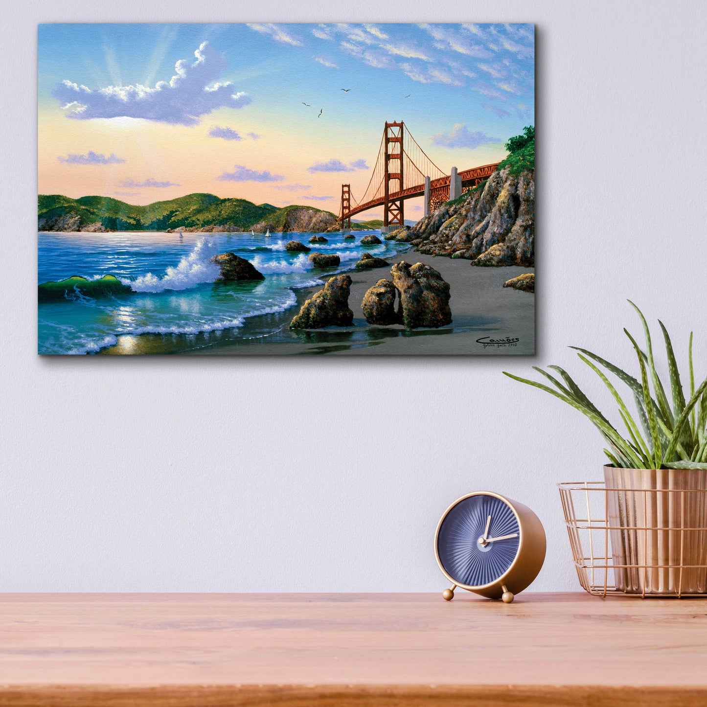 Epic Art 'Golden Gate Sunset, CA 2' by Eduardo Camoes, Acrylic Glass Wall Art,16x12