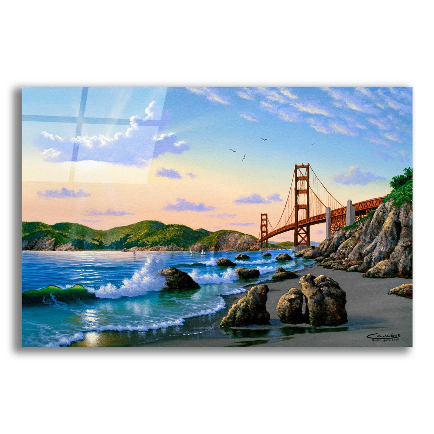 Epic Art 'Golden Gate Sunset, CA 2' by Eduardo Camoes, Acrylic Glass Wall Art,24x16